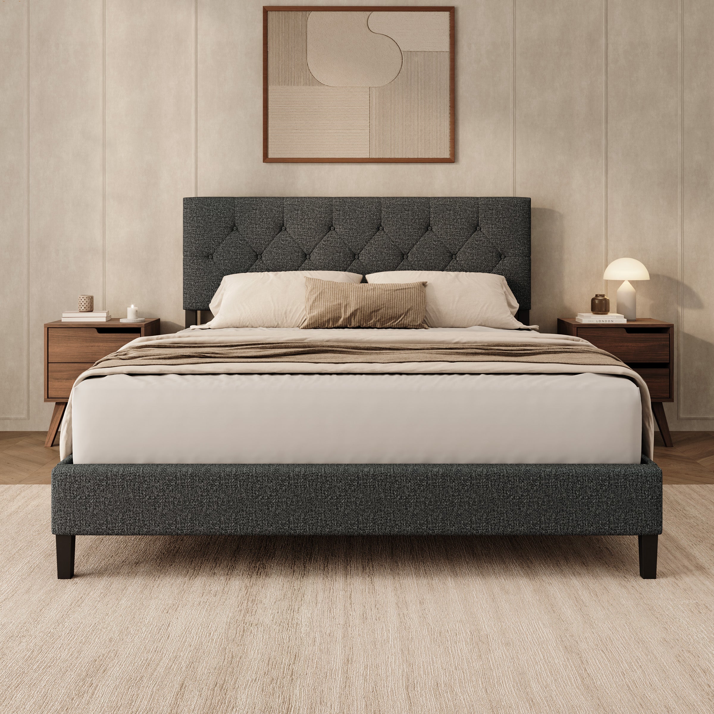 Jorell - Tweepersoonsbed - Stof zwart - 160x200 cm