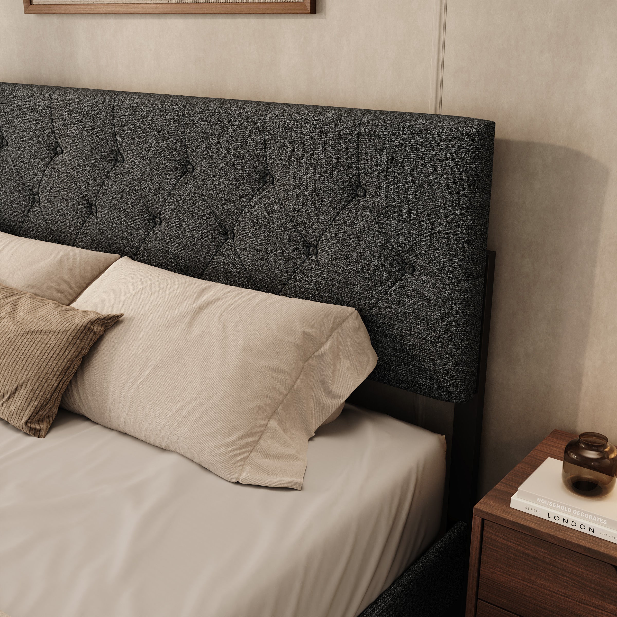 Jorell - Tweepersoonsbed - Stof zwart - 180x200 cm