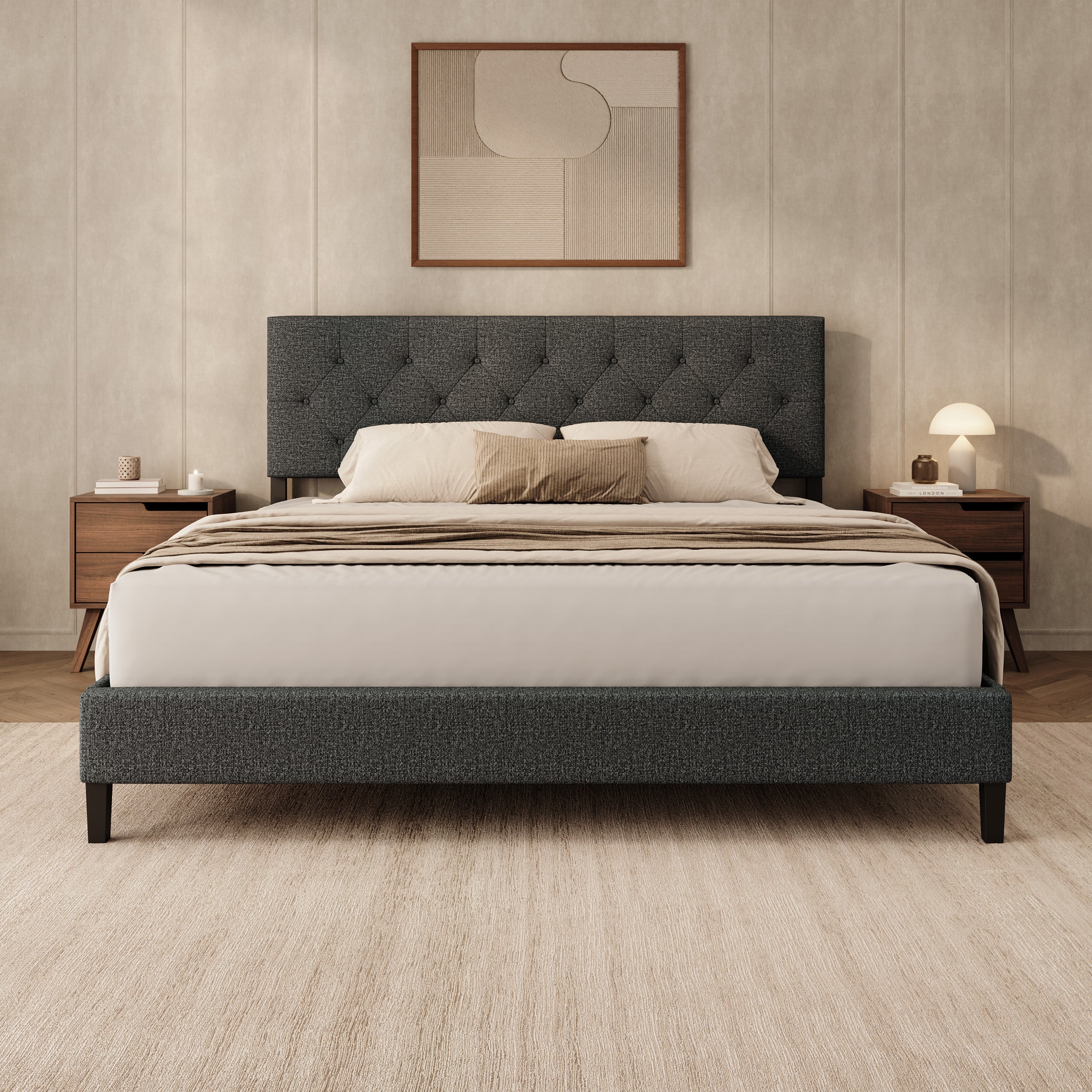 Jorell - Tweepersoonsbed - Stof zwart - 180x200 cm