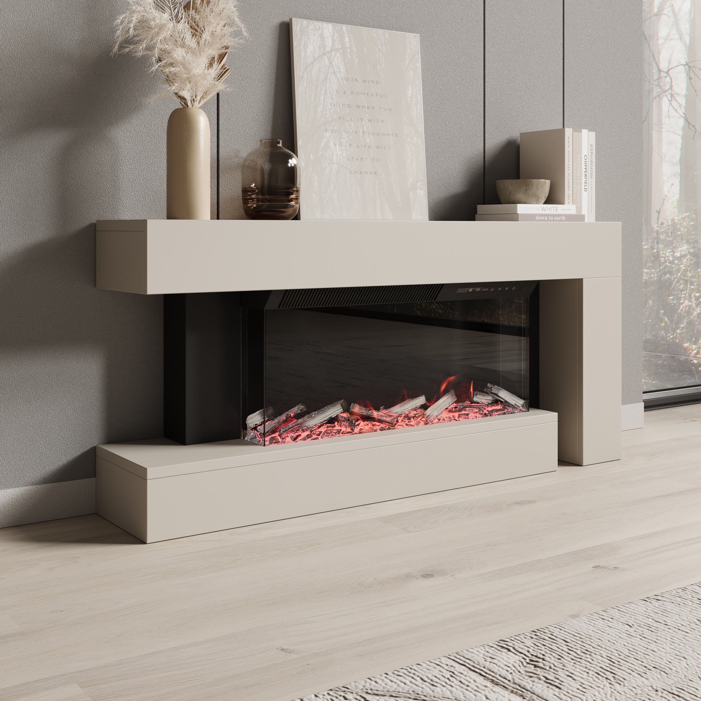 Jumea - Elektrische sfeerhaard - Beige - 120x23x56 cm