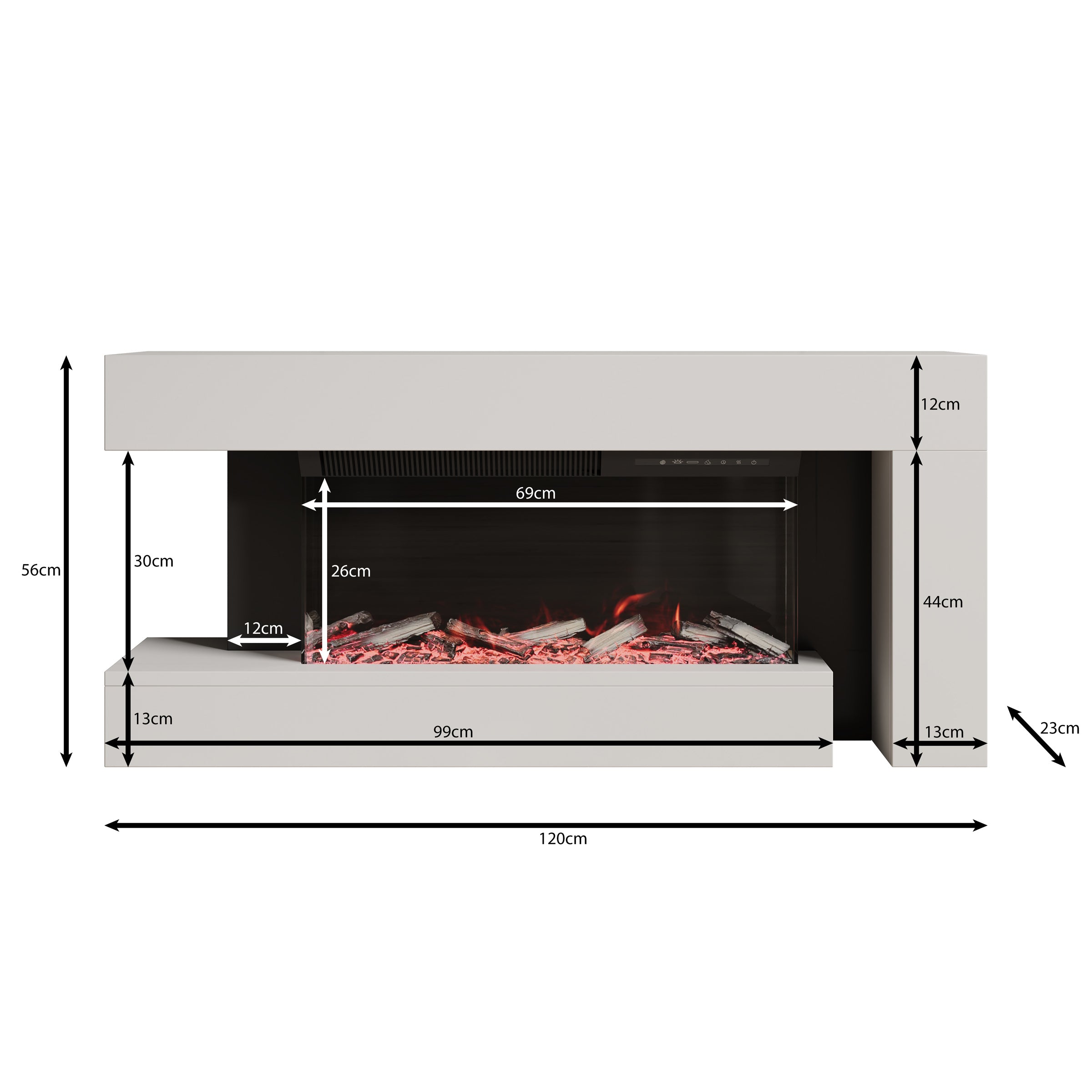 Jumea - Elektrische sfeerhaard - Beige - 120x23x56 cm