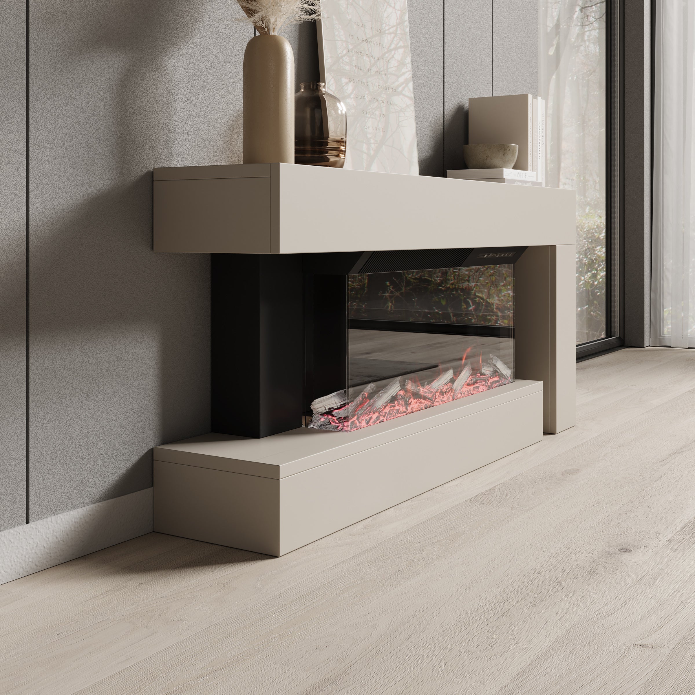 Jumea - Elektrische sfeerhaard - Beige - 120x23x56 cm