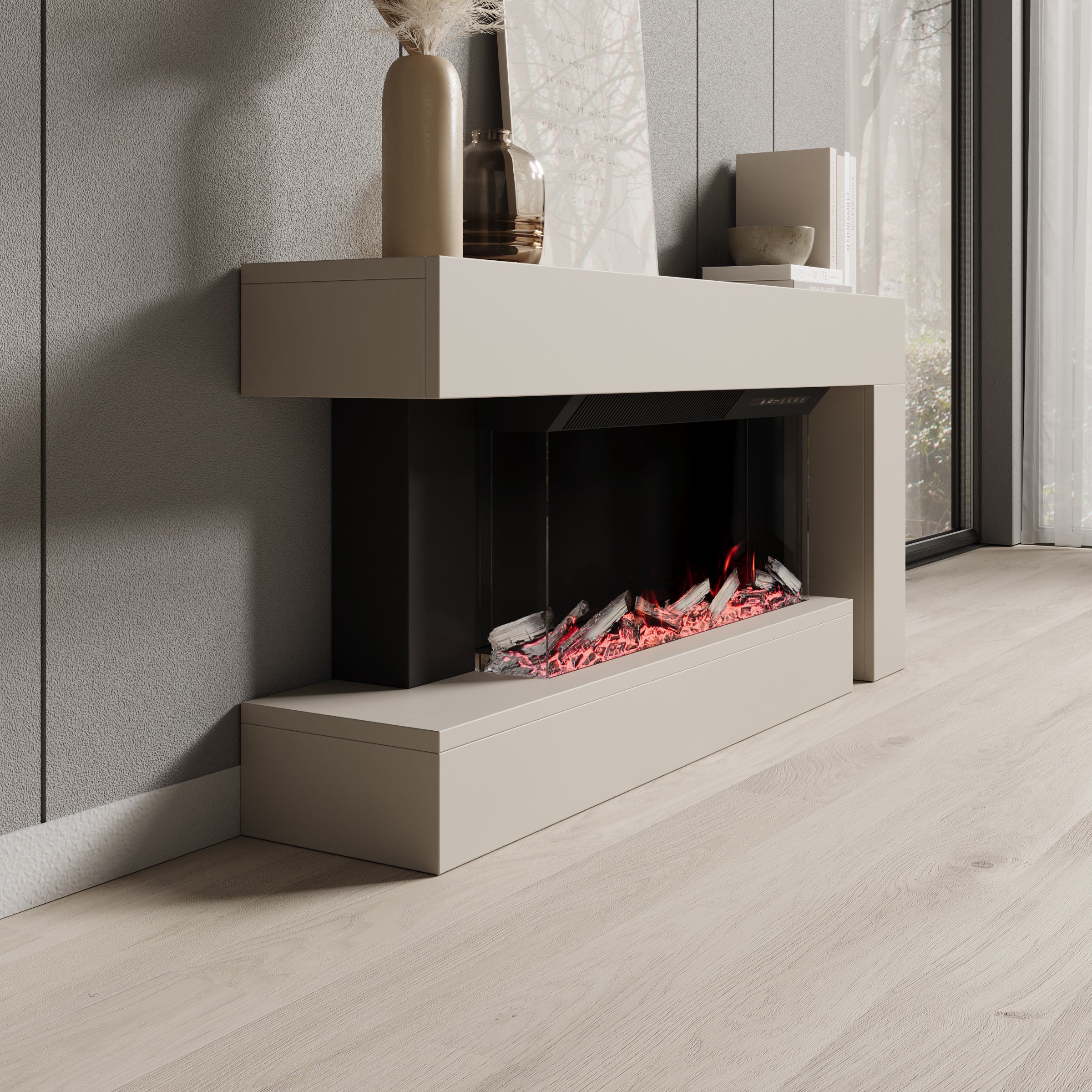 Jumea - Elektrische sfeerhaard - Beige - 120x23x56 cm