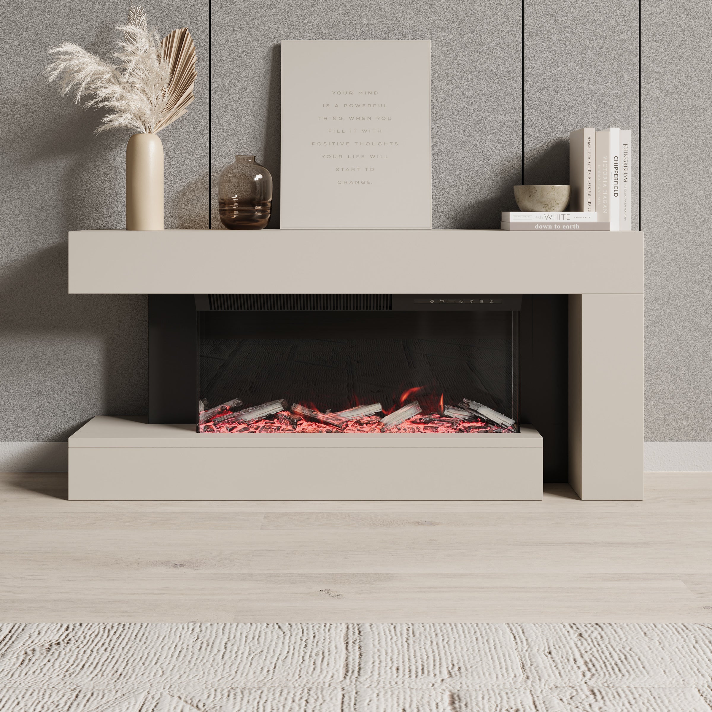Jumea - Elektrische sfeerhaard - Beige - 120x23x56 cm