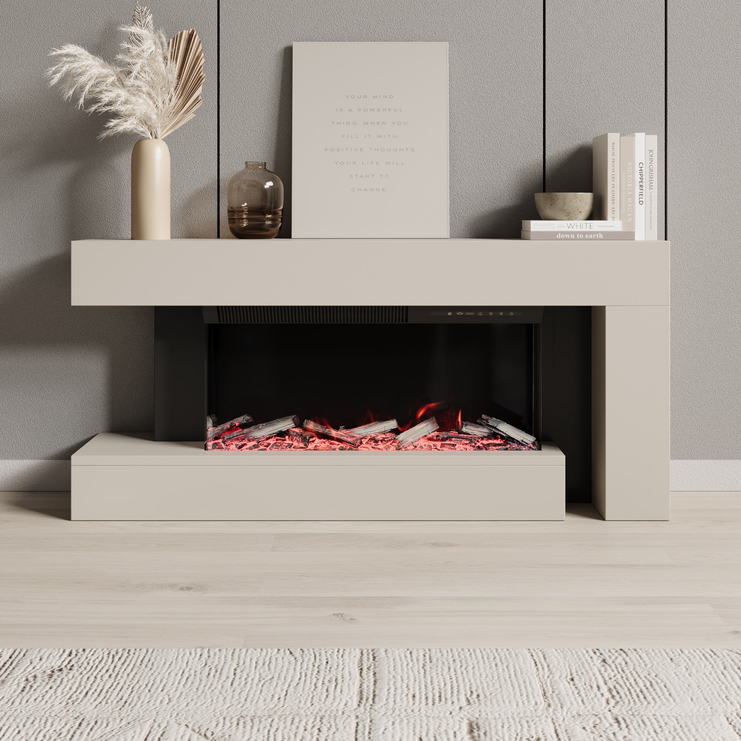 Jumea - Elektrische sfeerhaard - Beige - 120x23x56 cm