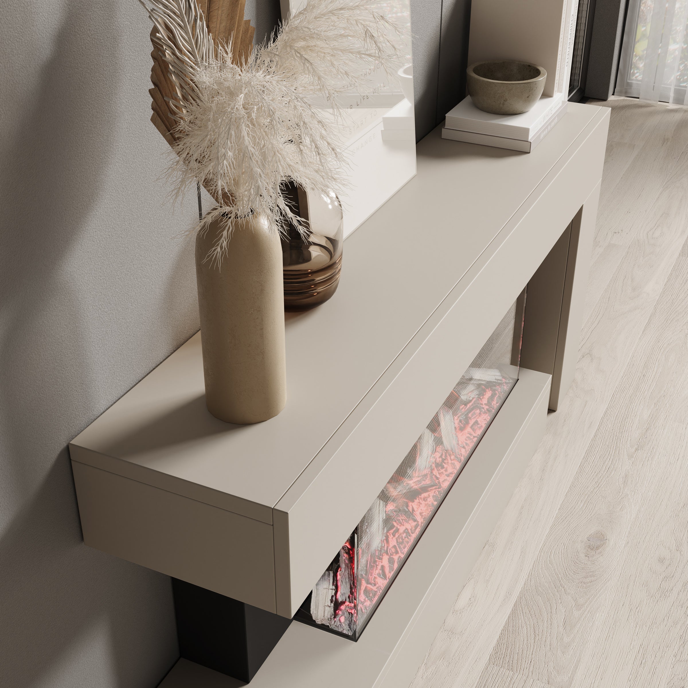 Jumea - Elektrische sfeerhaard - Beige - 120x23x56 cm