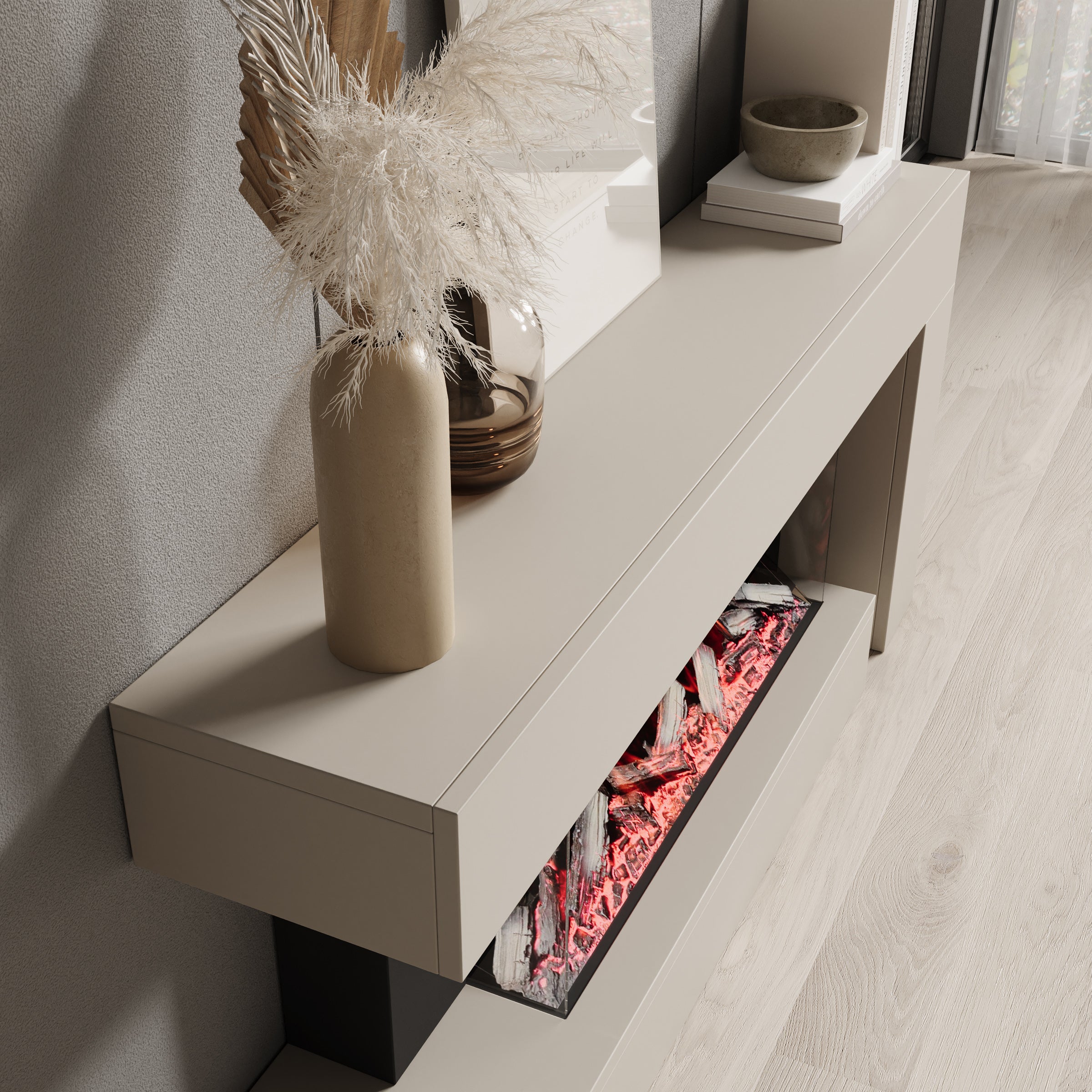 Jumea - Elektrische sfeerhaard - Beige - 120x23x56 cm