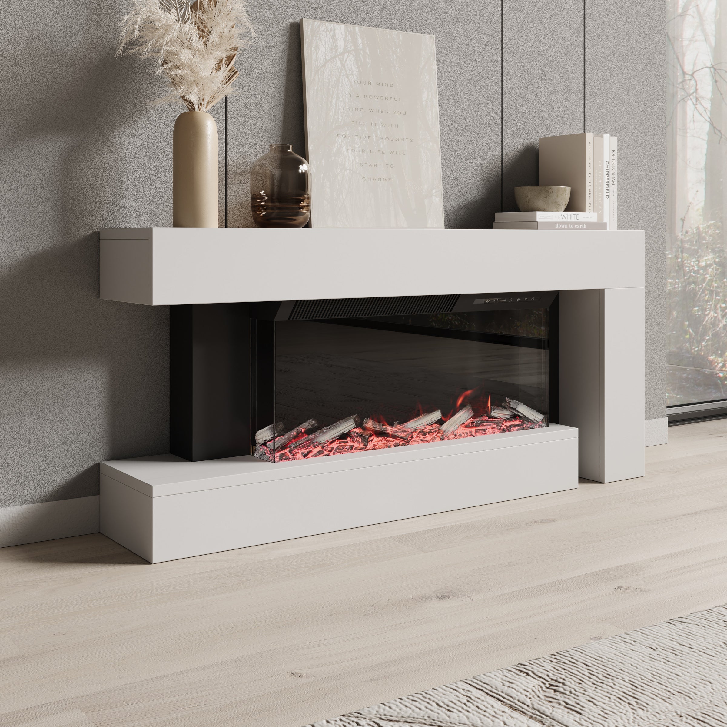 Jumea - Elektrische sfeerhaard - Wit - 120x23x56 cm