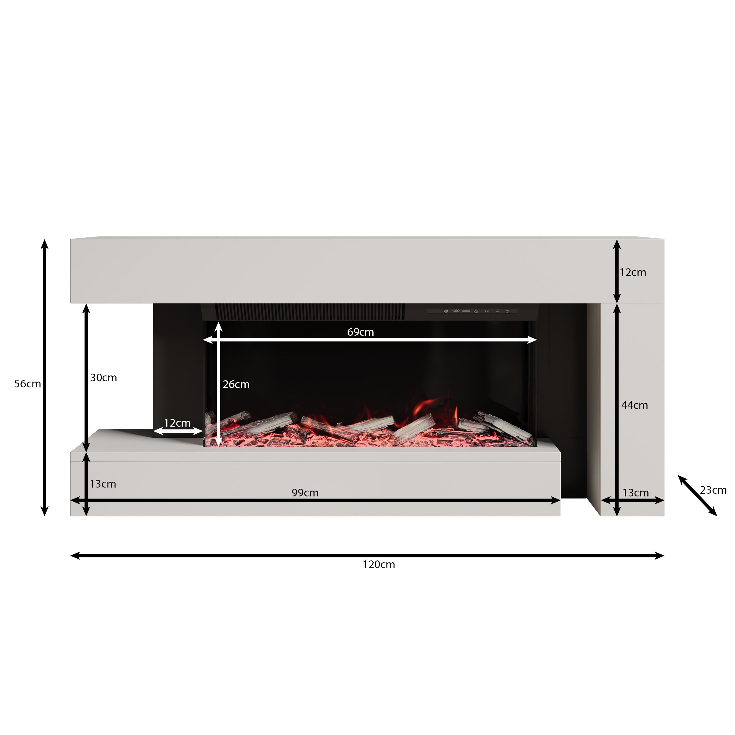 Jumea - Elektrische sfeerhaard - Wit - 120x23x56 cm