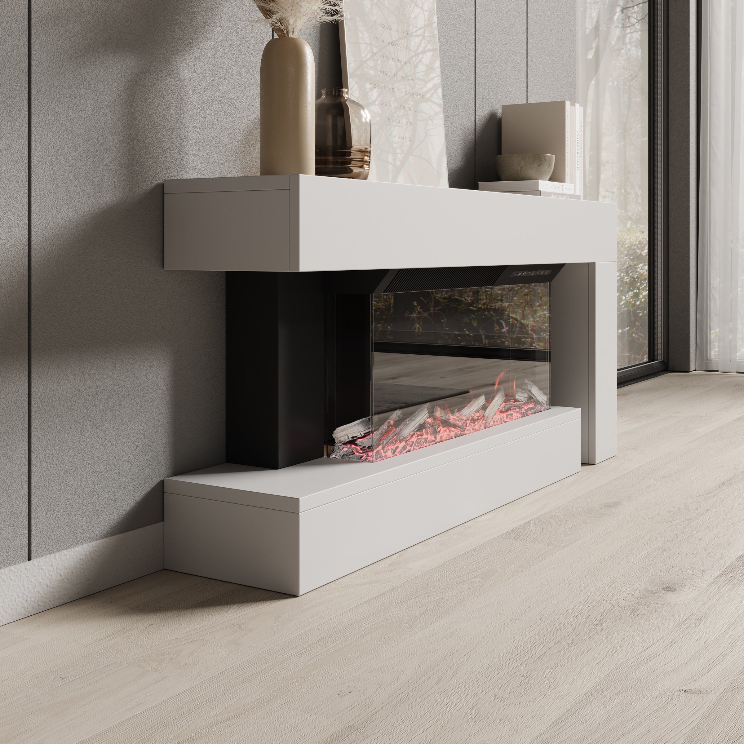 Jumea - Elektrische sfeerhaard - Wit - 120x23x56 cm