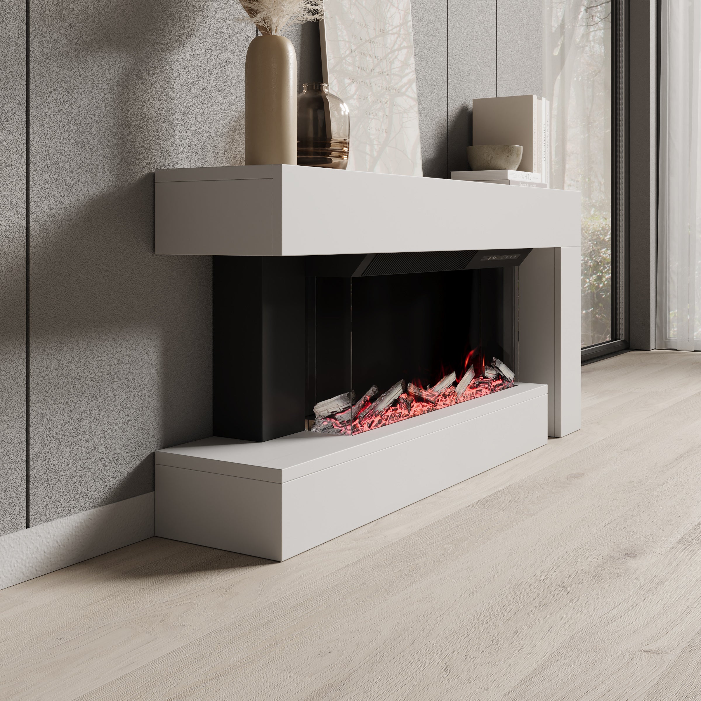 Jumea - Elektrische sfeerhaard - Wit - 120x23x56 cm