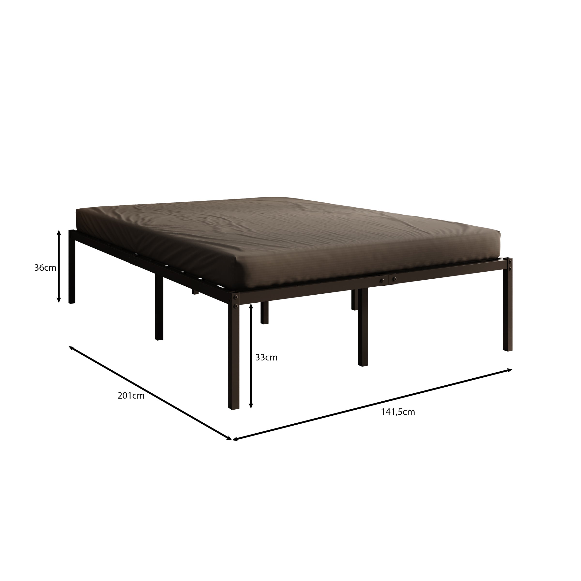 Justin - Tweepersoonsbed - Metaal zwart - 140x200 cm