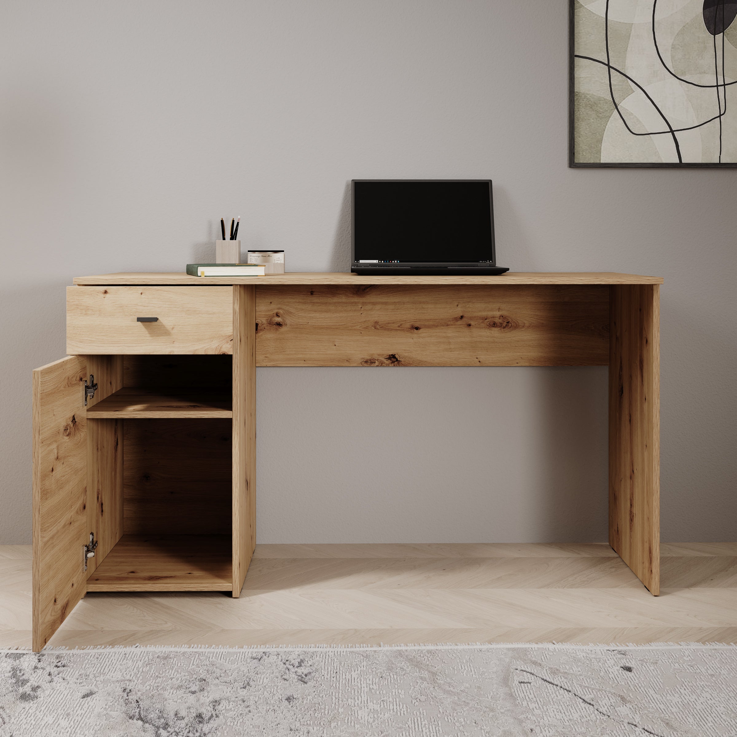Kairo - Bureau - Eikenpatroon - 140x50x77 cm