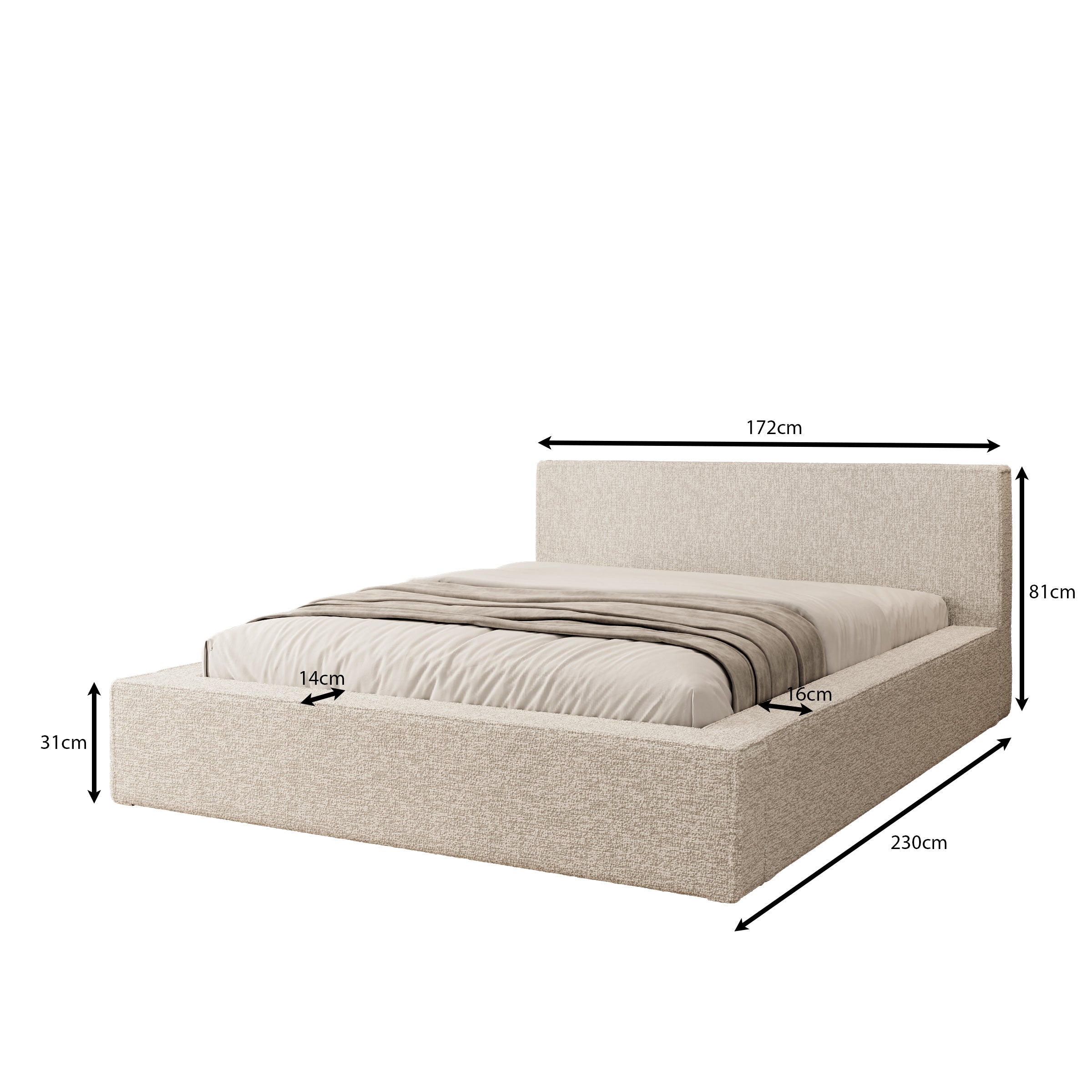 Kaiven - Tweepersoonsbed met opbergruimte - Stof beige - 140x200 cm