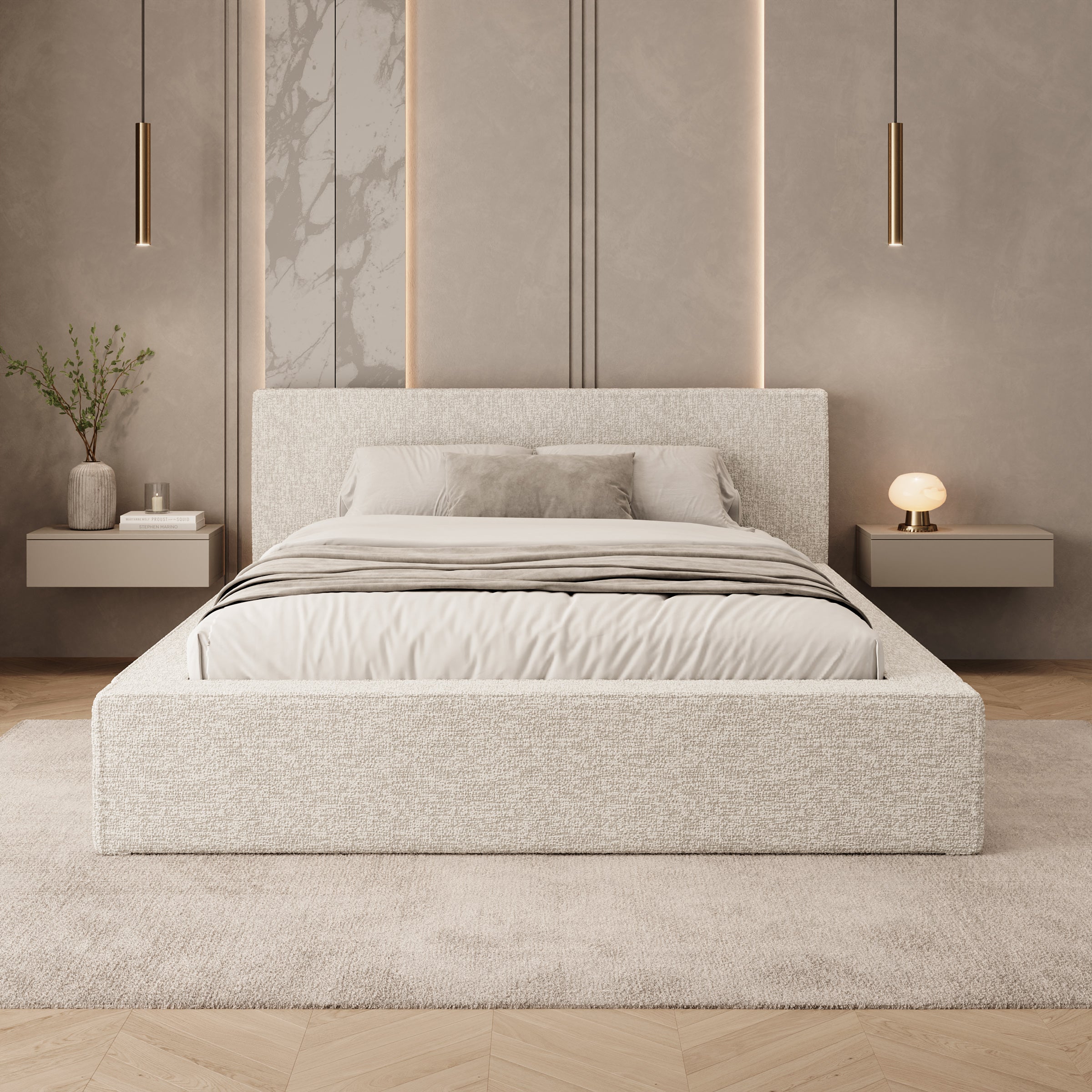 Kaiven - Tweepersoonsbed met opbergruimte - Stof beige - 140x200 cm