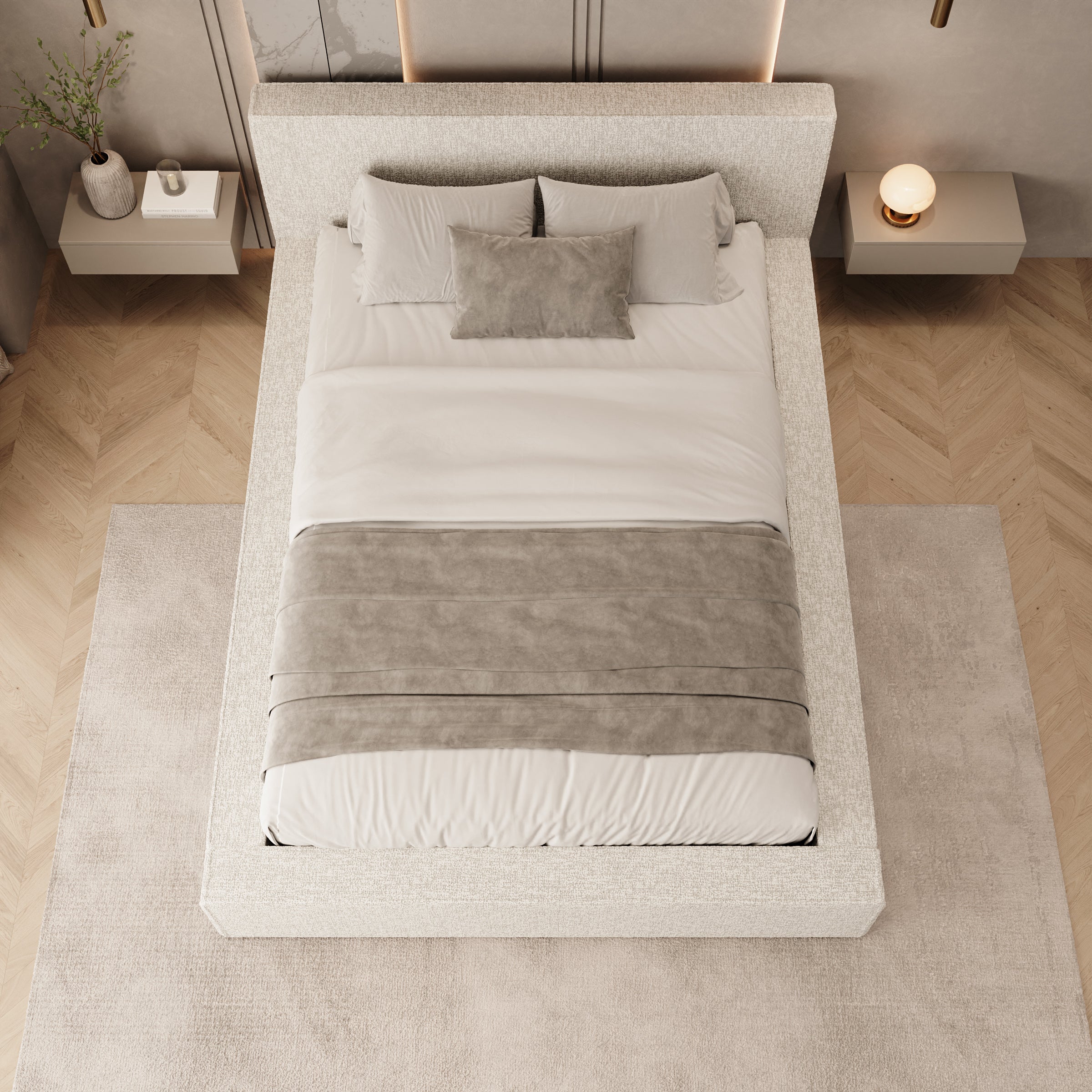 Kaiven - Tweepersoonsbed met opbergruimte - Stof beige - 140x200 cm