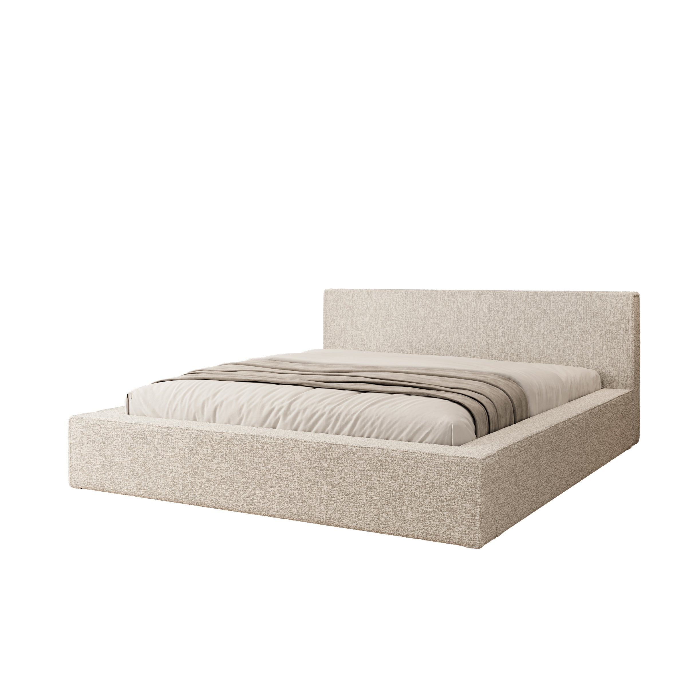 Kaiven - Tweepersoonsbed met opbergruimte - Stof beige - 160x200 cm