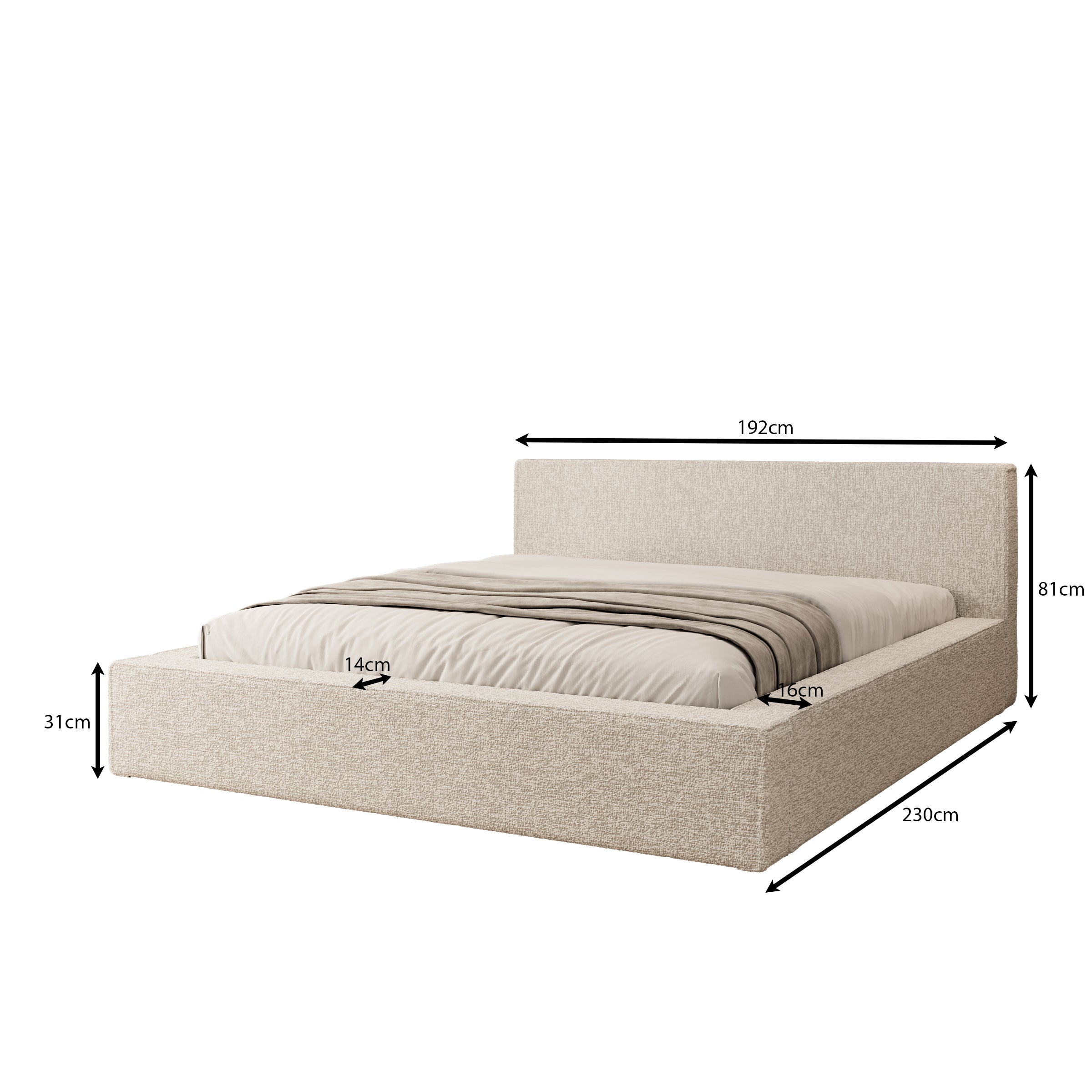 Kaiven - Tweepersoonsbed met opbergruimte - Stof beige - 160x200 cm