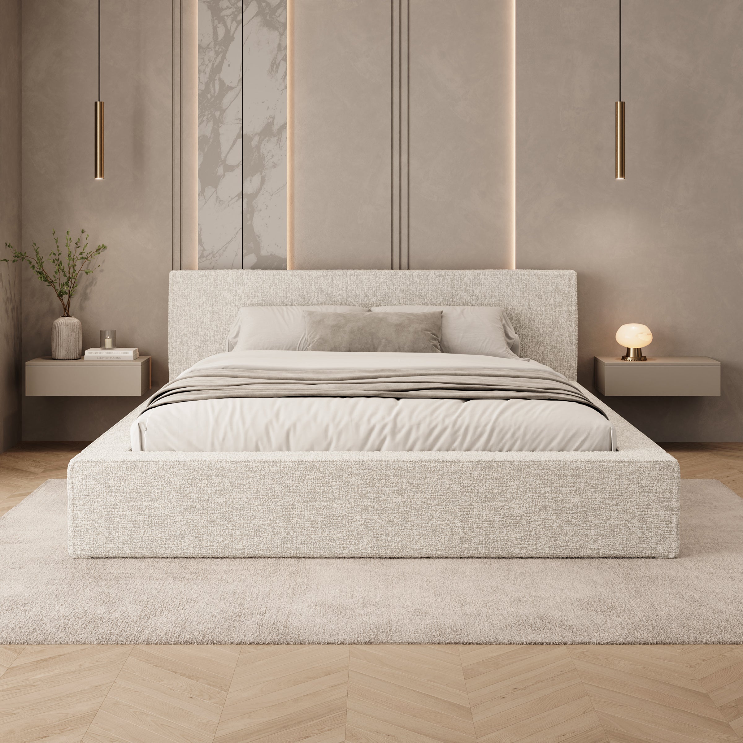 Kaiven - Tweepersoonsbed met opbergruimte - Stof beige - 160x200 cm
