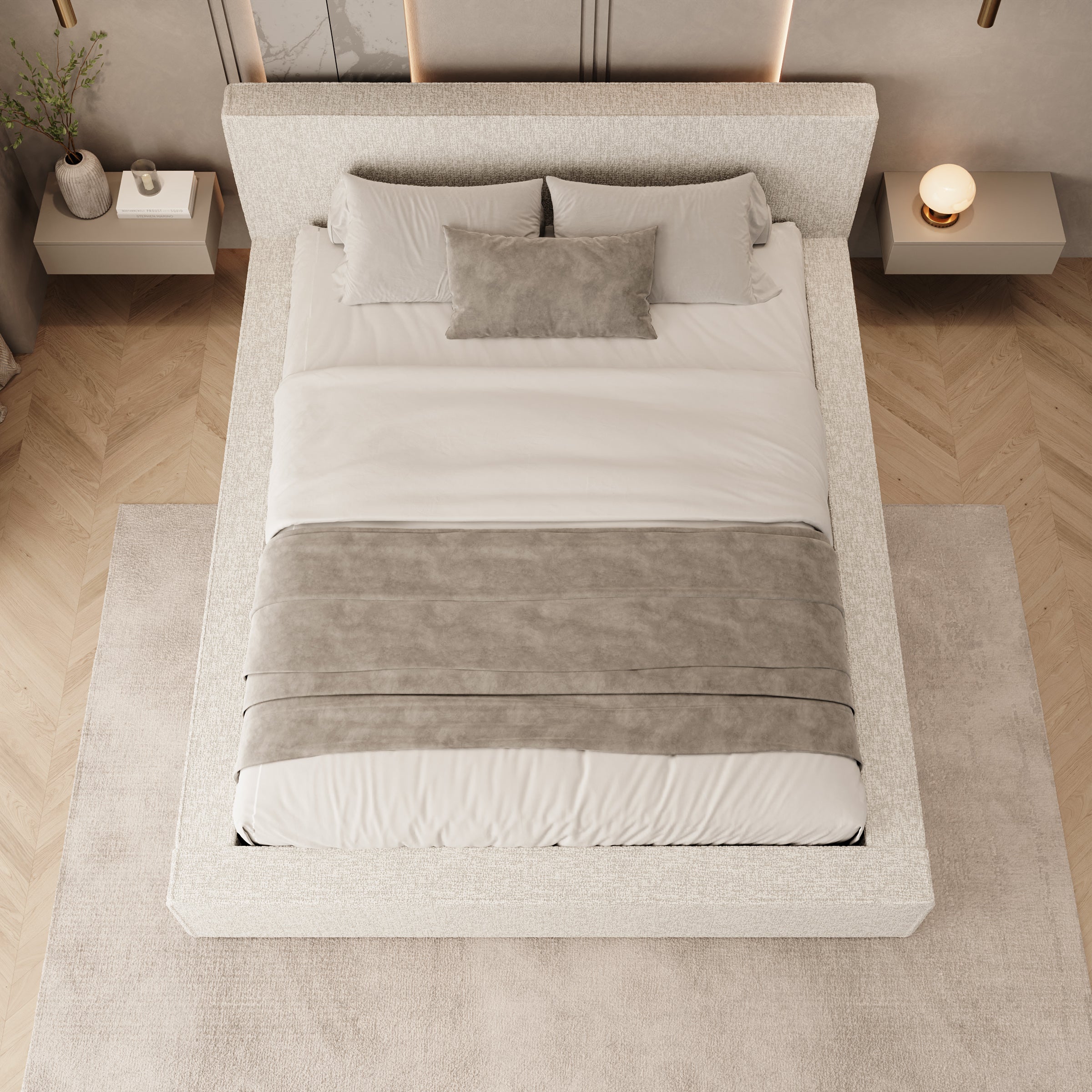 Kaiven - Tweepersoonsbed met opbergruimte - Stof beige - 160x200 cm