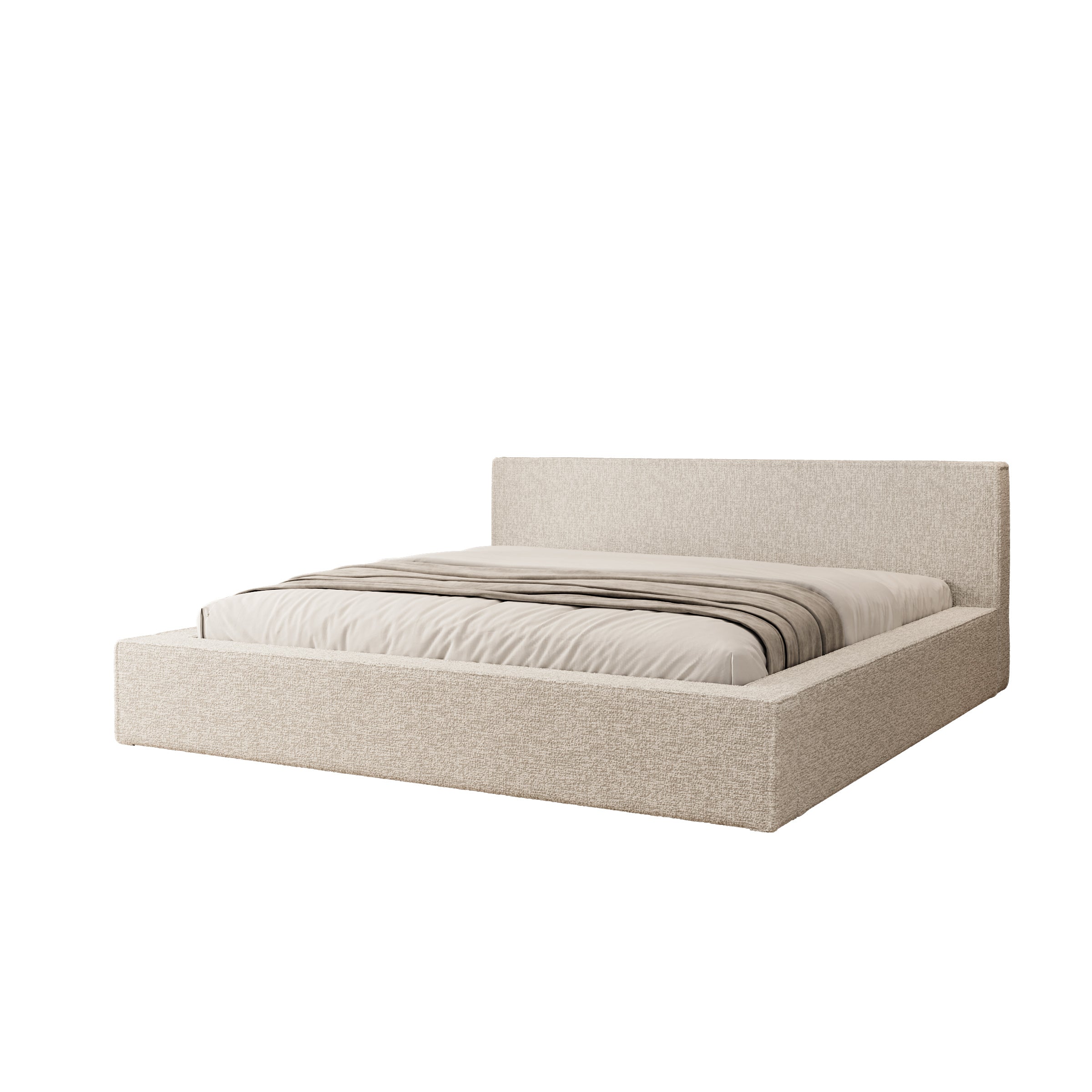 Kaiven - Tweepersoonsbed met opbergruimte - Stof beige - 180x200 cm