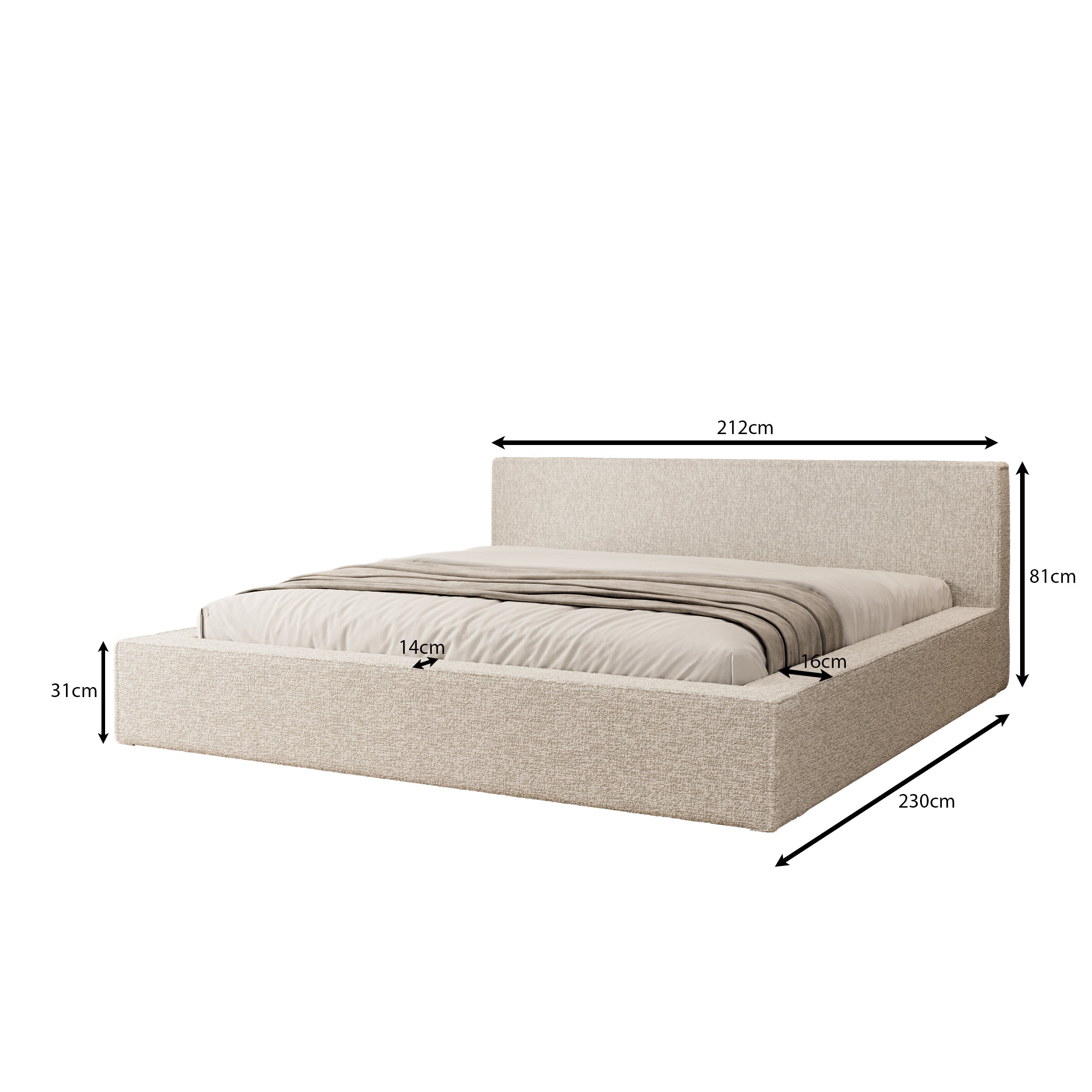 Kaiven - Tweepersoonsbed met opbergruimte - Stof beige - 180x200 cm