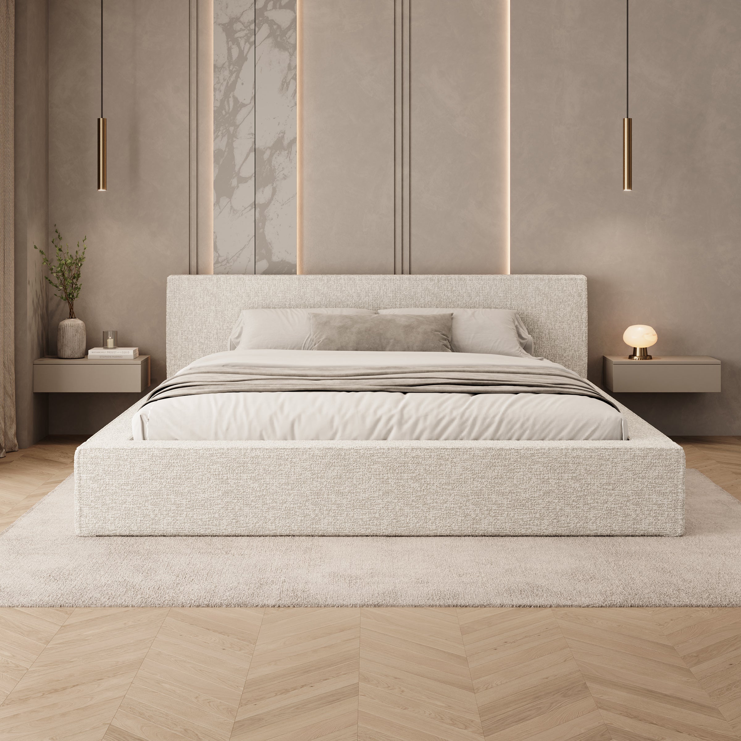 Kaiven - Tweepersoonsbed met opbergruimte - Stof beige - 180x200 cm