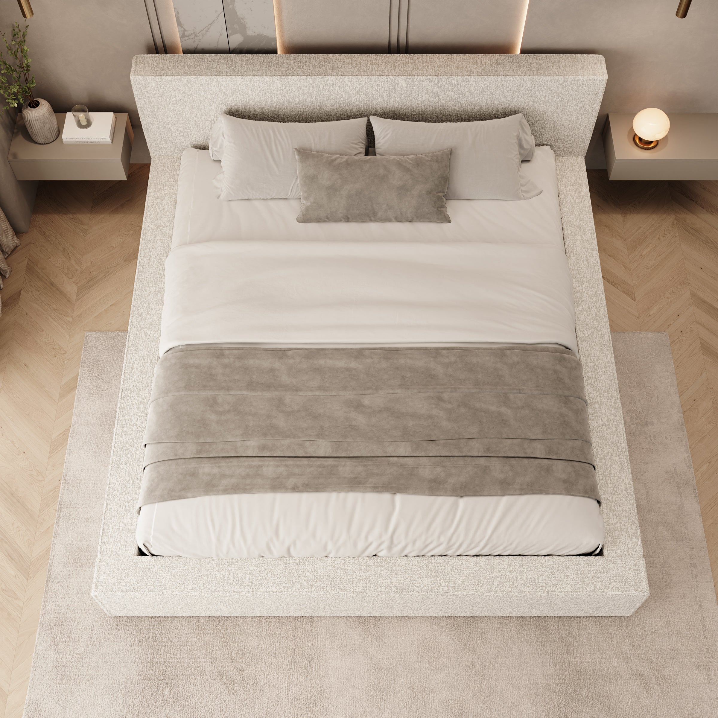 Kaiven - Tweepersoonsbed met opbergruimte - Stof beige - 180x200 cm