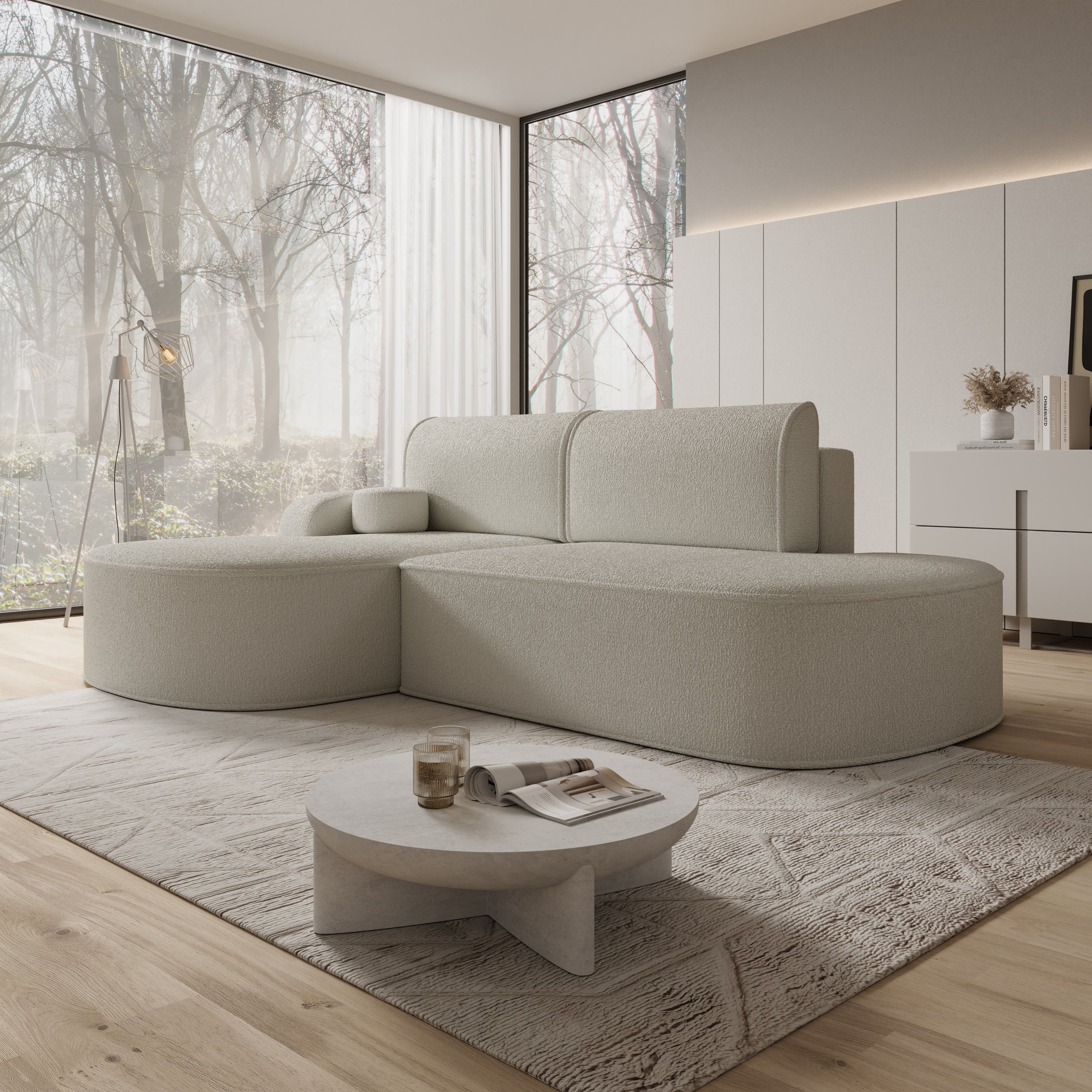 Kalero - Hoekbank 2-zits met chaise longue - Teddystof beige - Links
