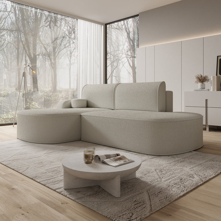 Kalero - Hoekbank 2-zits met chaise longue - Teddystof beige - Links
