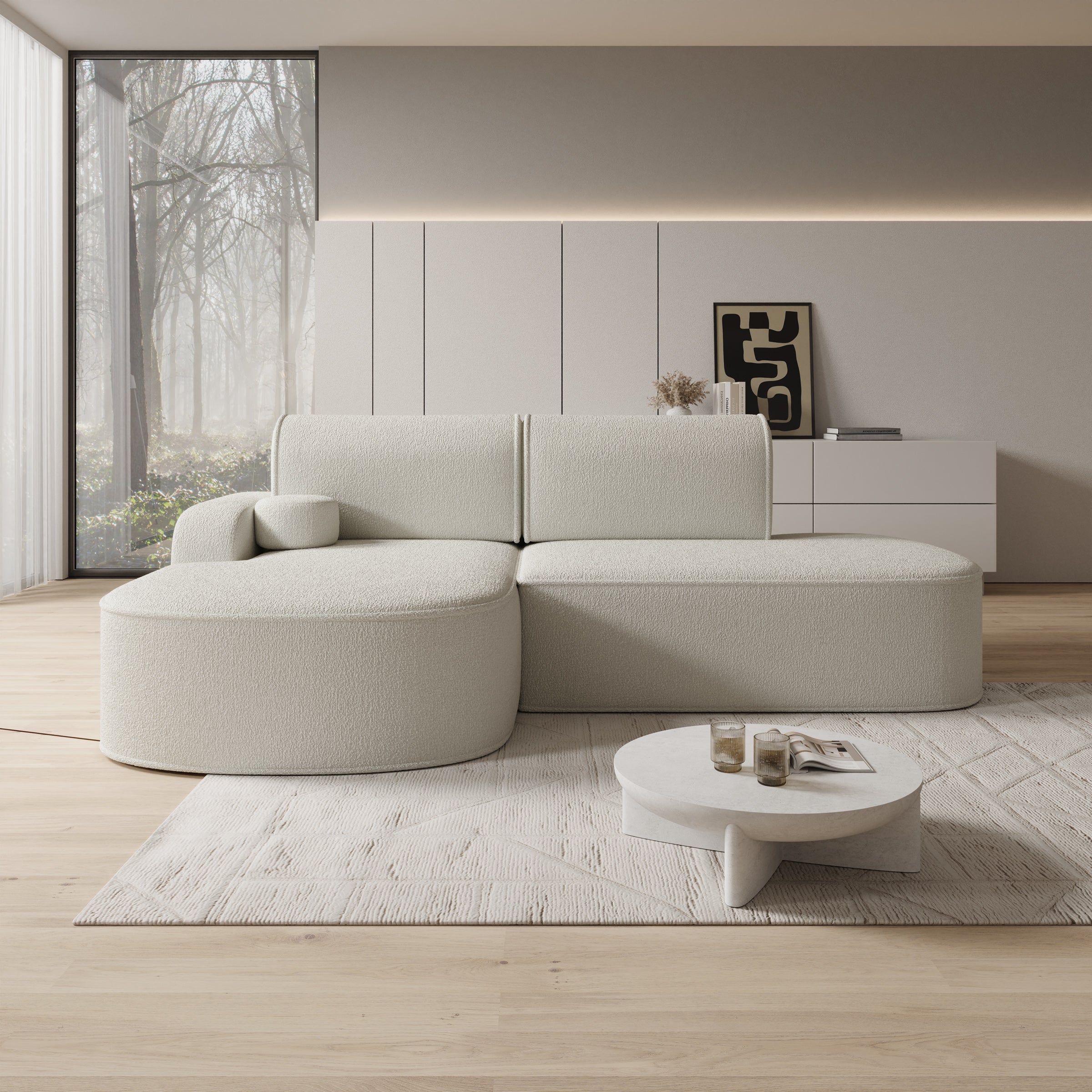 Kalero - Hoekbank 2-zits met chaise longue - Teddystof beige - Links