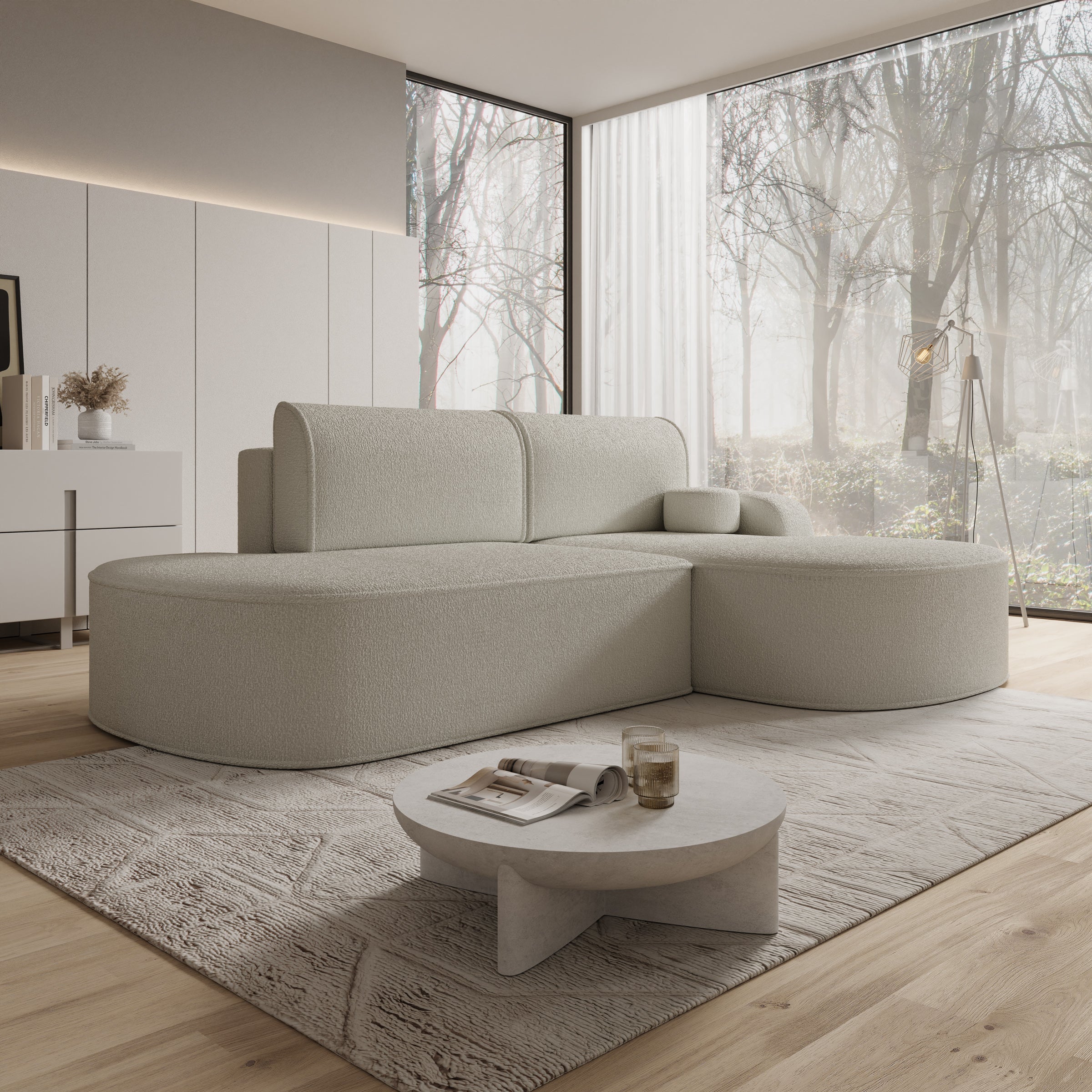 Kalero - Hoekbank 2-zits met chaise longue - Teddystof beige - Rechts