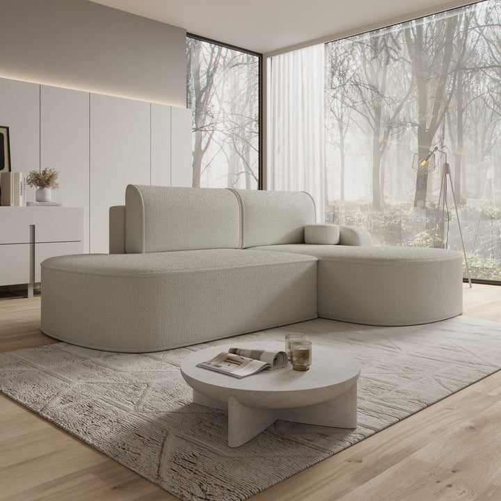 Kalero - Hoekbank 2-zits met chaise longue - Teddystof beige - Rechts