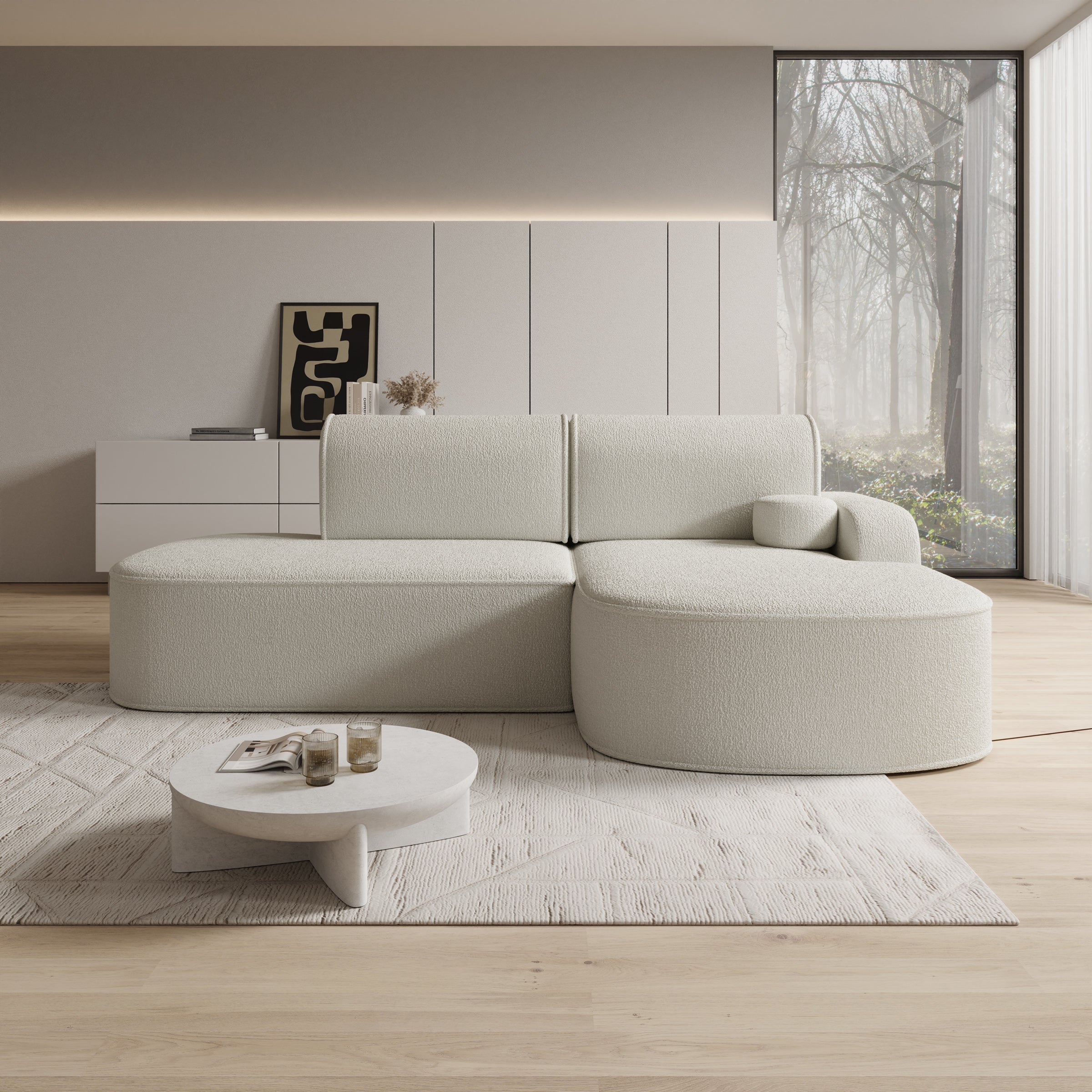 Kalero - Hoekbank 2-zits met chaise longue - Teddystof beige - Rechts