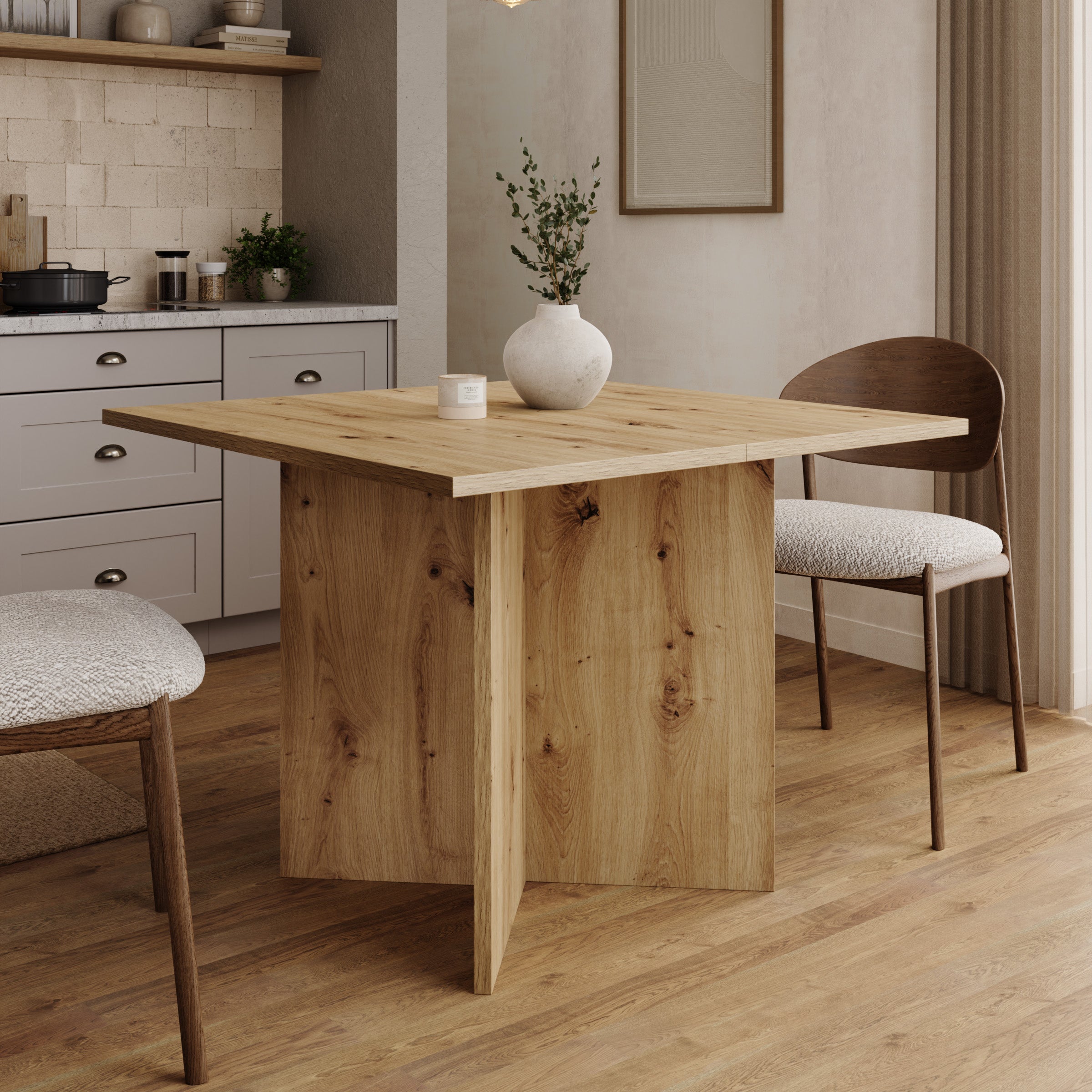 Kalki - Eetkamertafel uitschuifbaar - Eikenpatroon - 100-180x100x75 cm