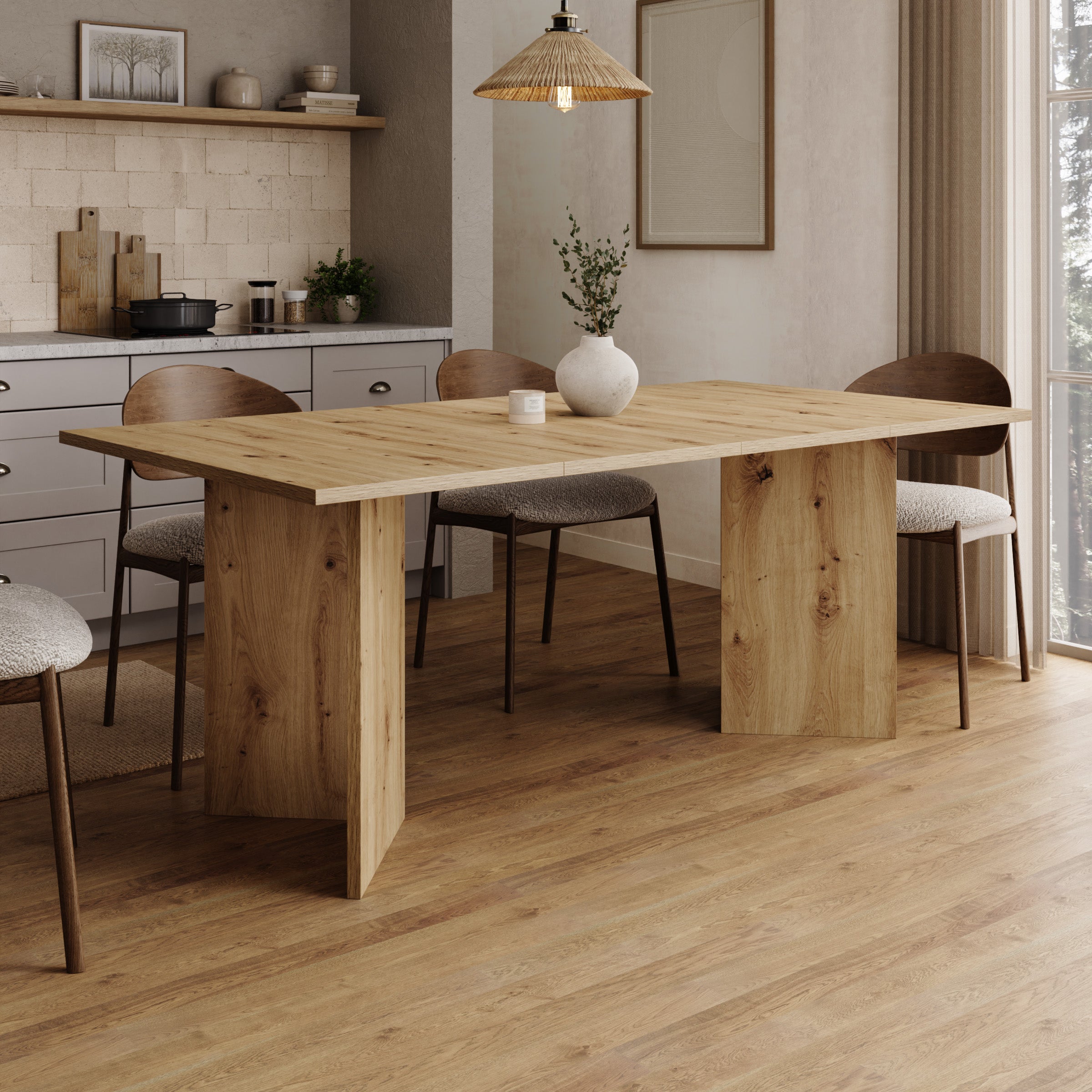 Kalki - Eetkamertafel uitschuifbaar - Eikenpatroon - 100-180x100x75 cm