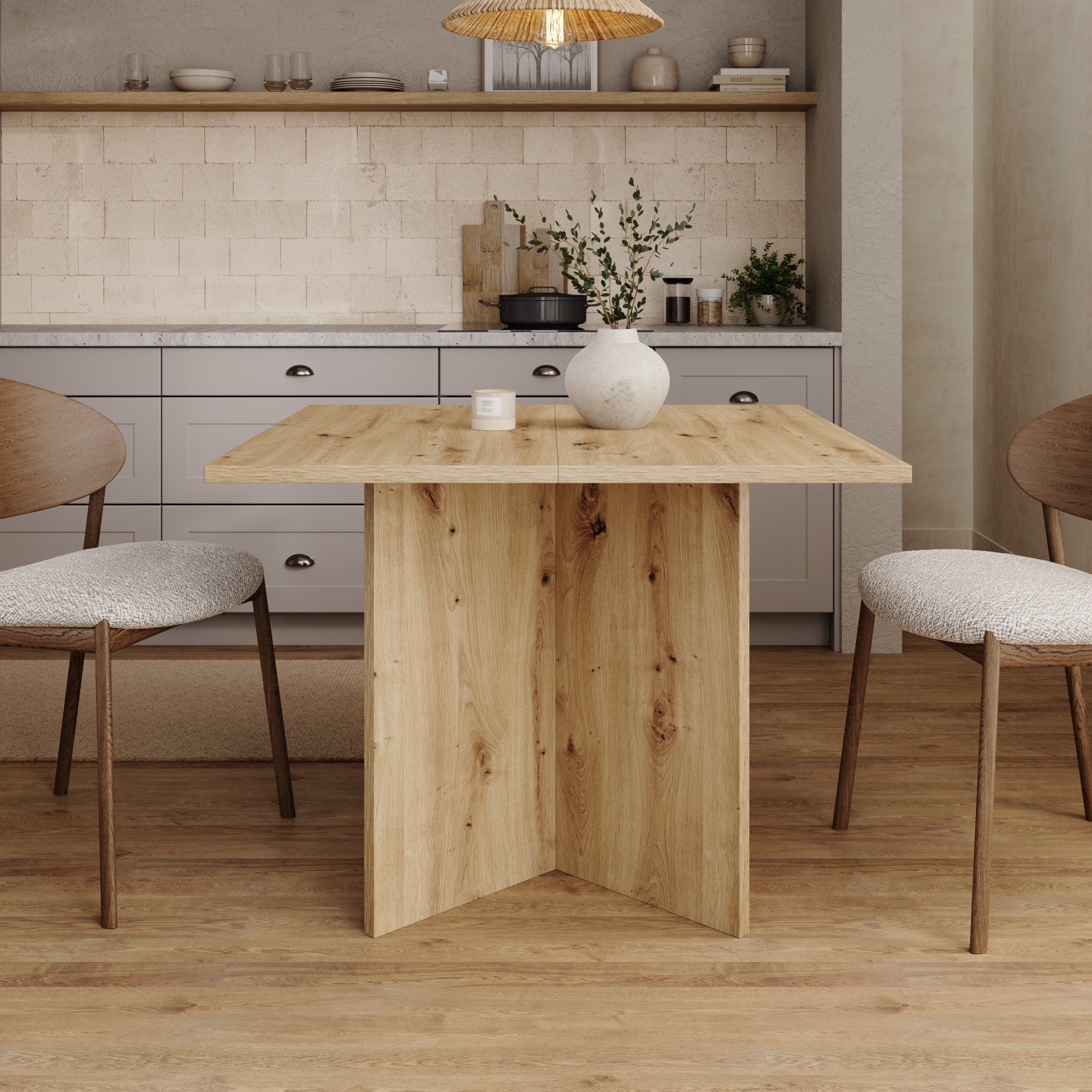 Kalki - Eetkamertafel uitschuifbaar - Eikenpatroon - 100-180x100x75 cm