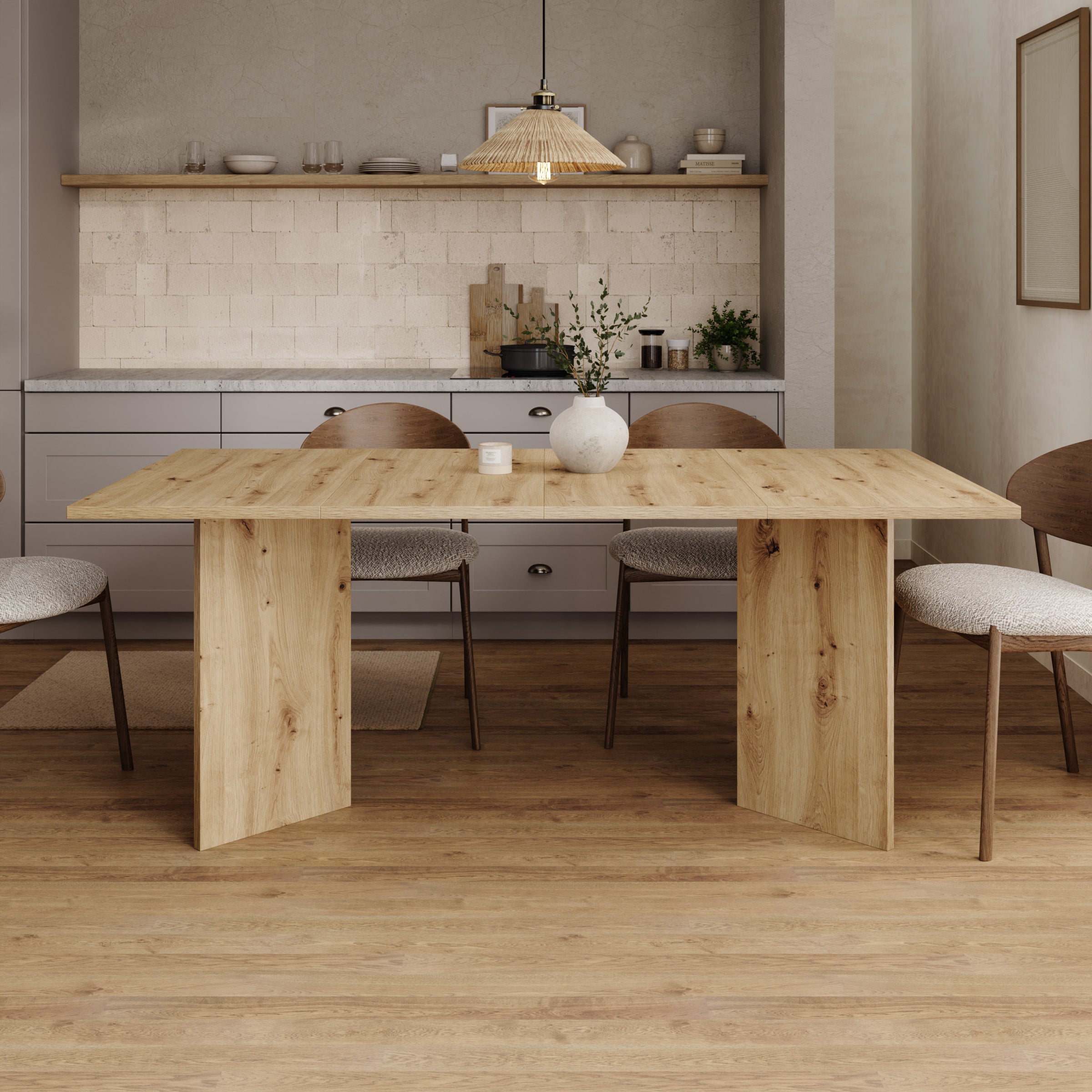 Kalki - Eetkamertafel uitschuifbaar - Eikenpatroon - 100-180x100x75 cm