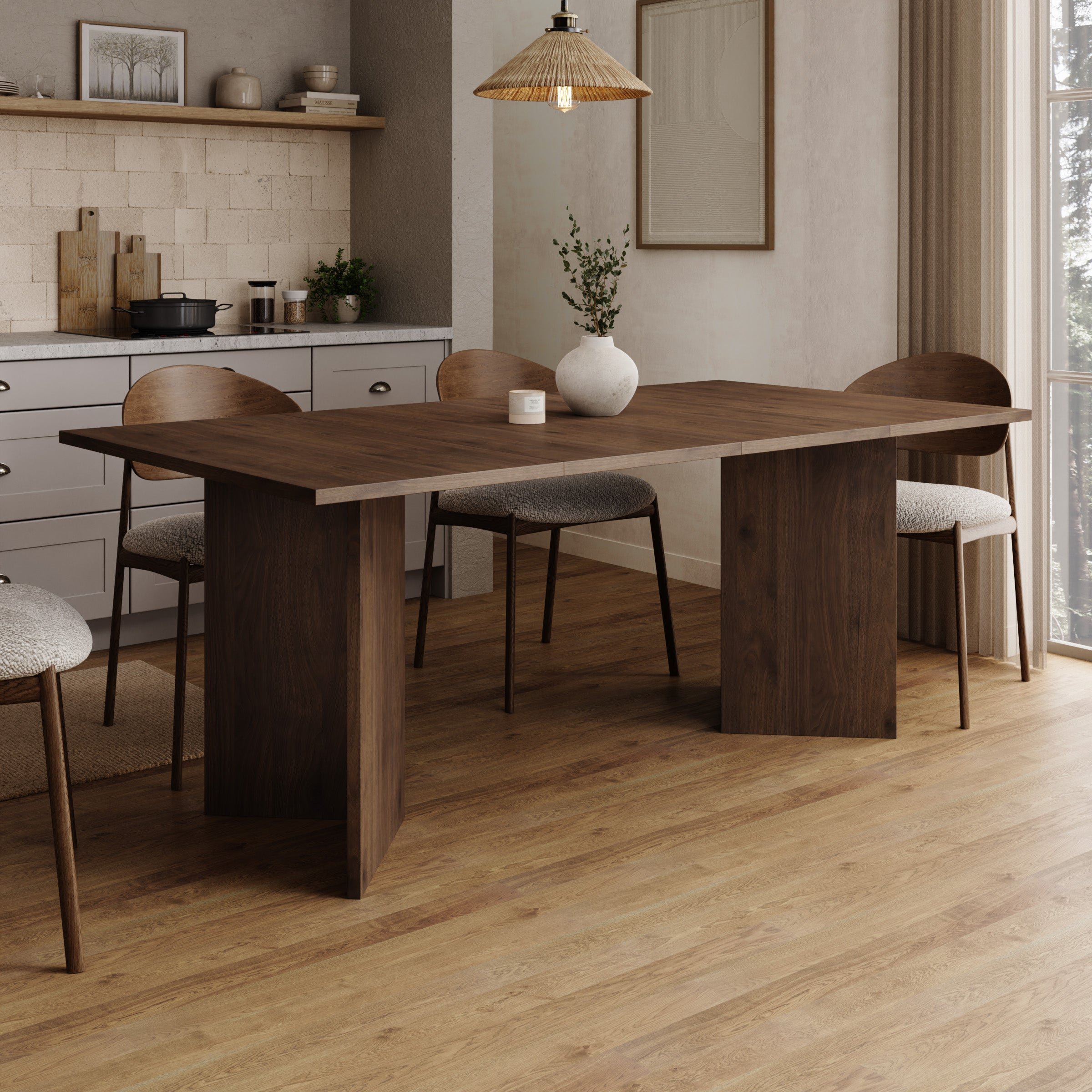 Kalki - Eetkamertafel uitschuifbaar - Walnootpatroon - 100-180x100x75 cm