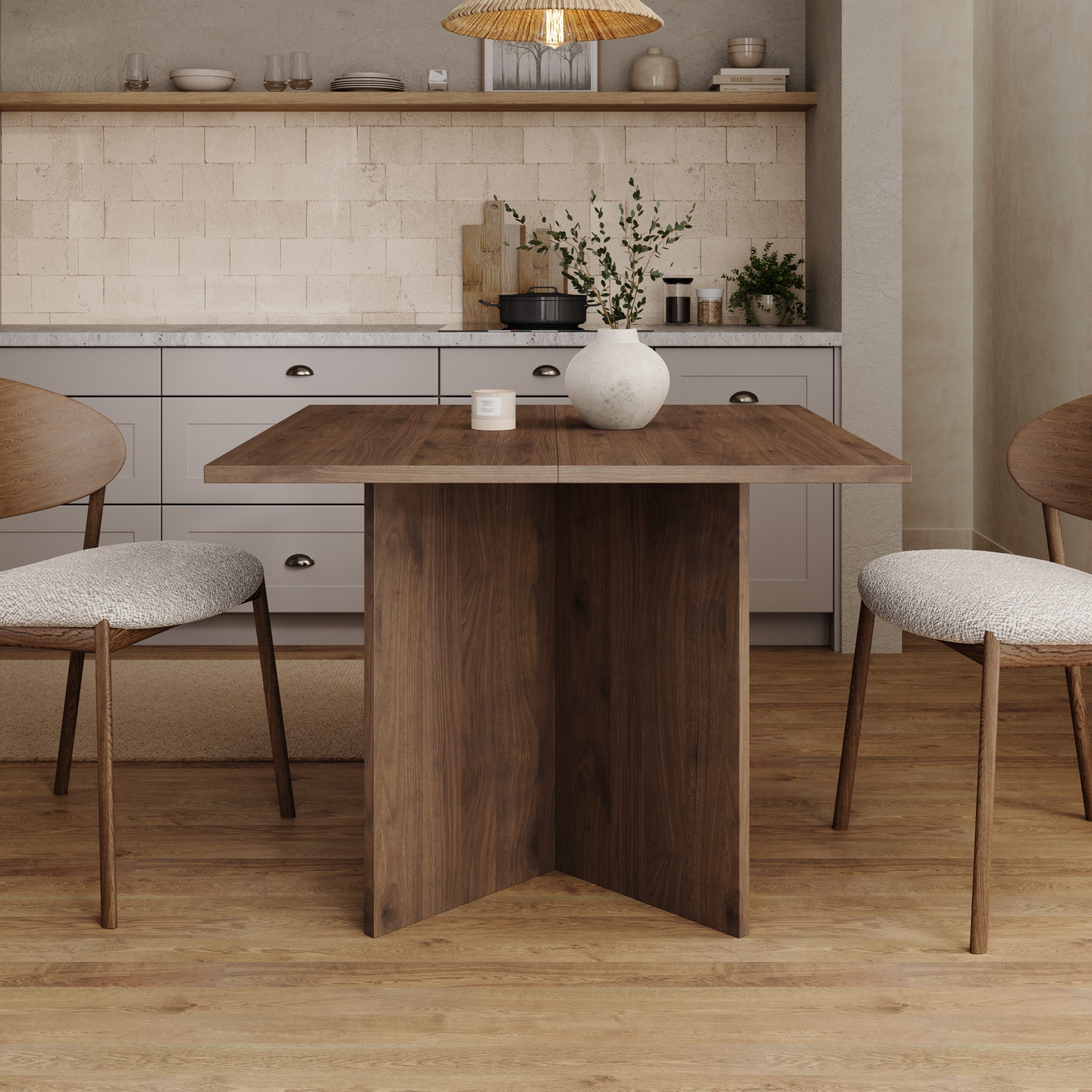 Kalki - Eetkamertafel uitschuifbaar - Walnootpatroon - 100-180x100x75 cm