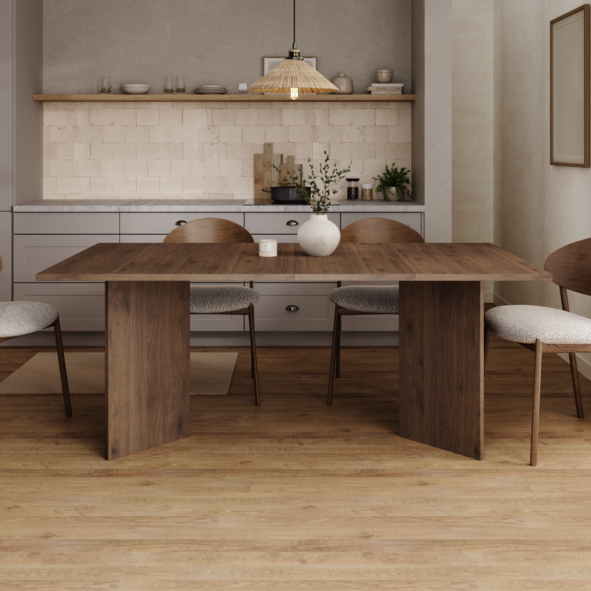 Kalki - Eetkamertafel uitschuifbaar - Walnootpatroon - 100-180x100x75 cm