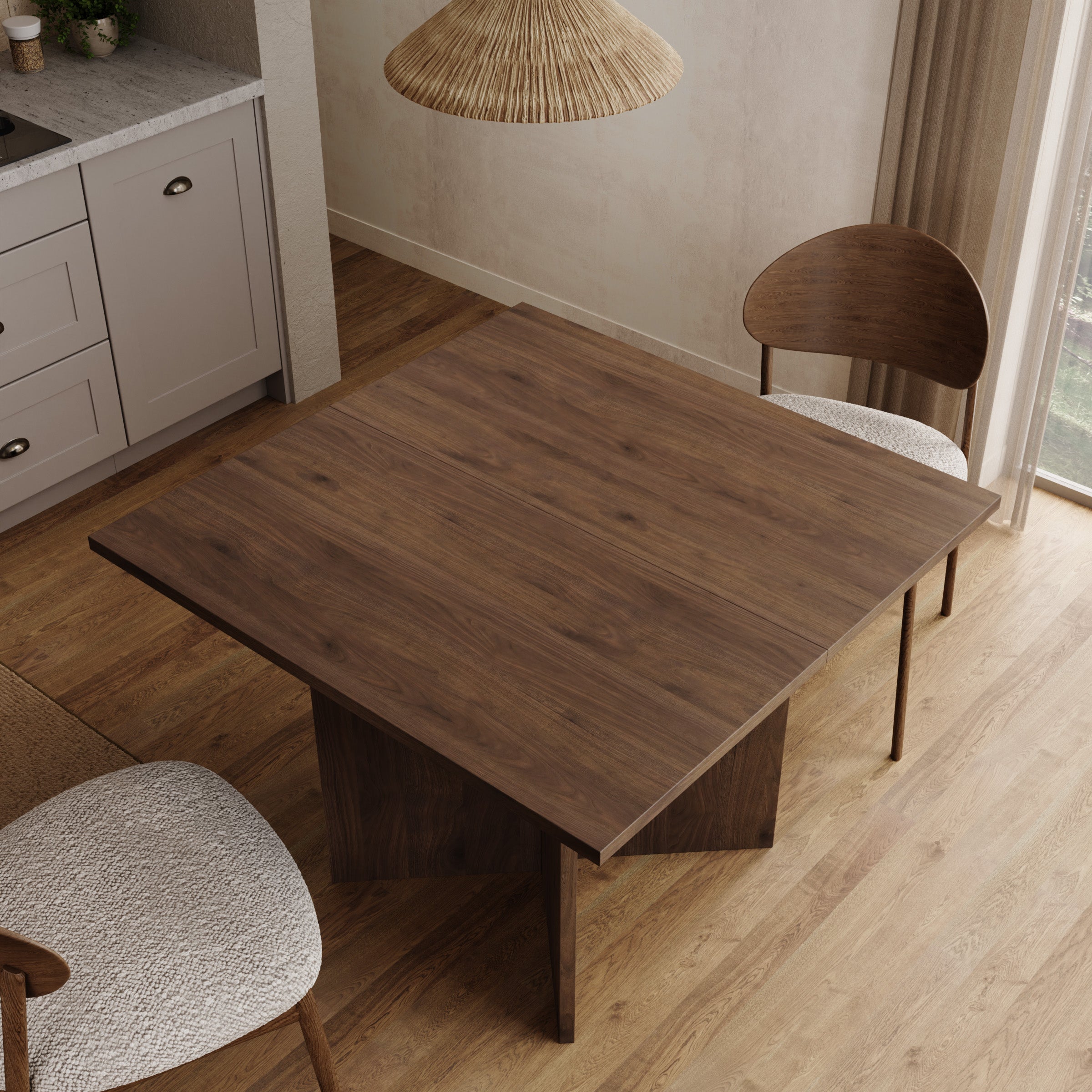 Kalki - Eetkamertafel uitschuifbaar - Walnootpatroon - 100-180x100x75 cm