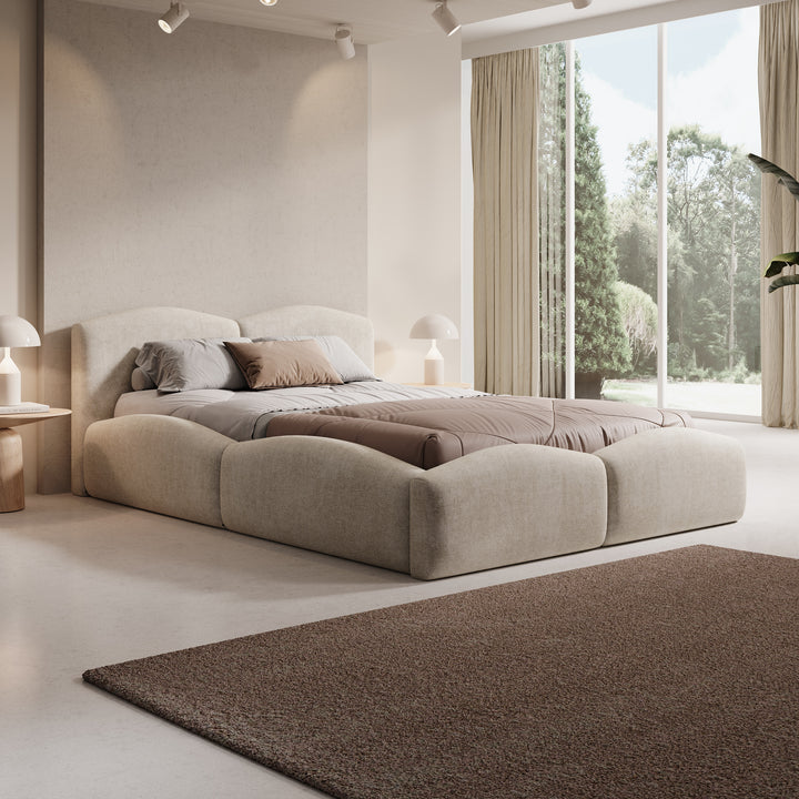 Kamfer - Tweepersoonsbed - Stof beige - 140x200 cm
