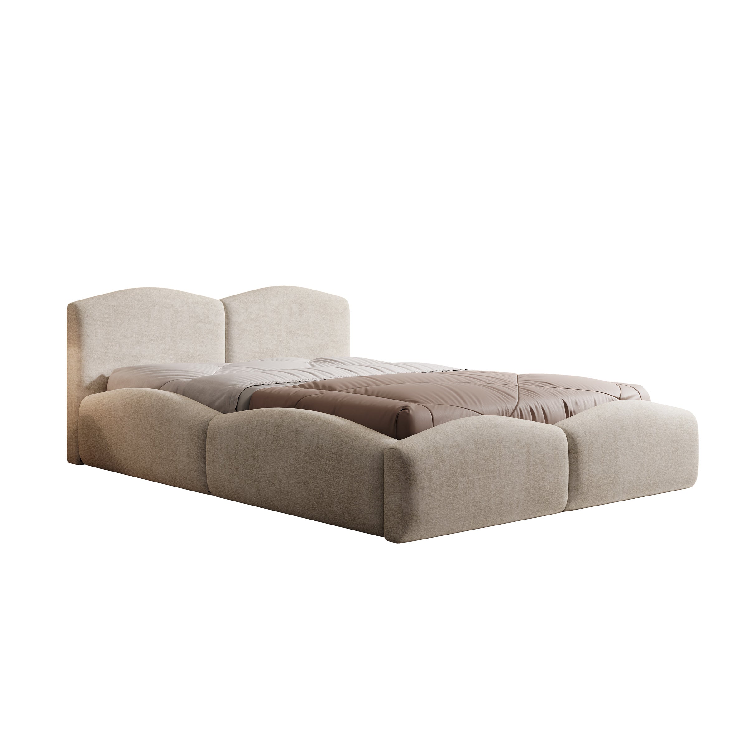 Kamfer - Tweepersoonsbed - Stof beige - 140x200 cm