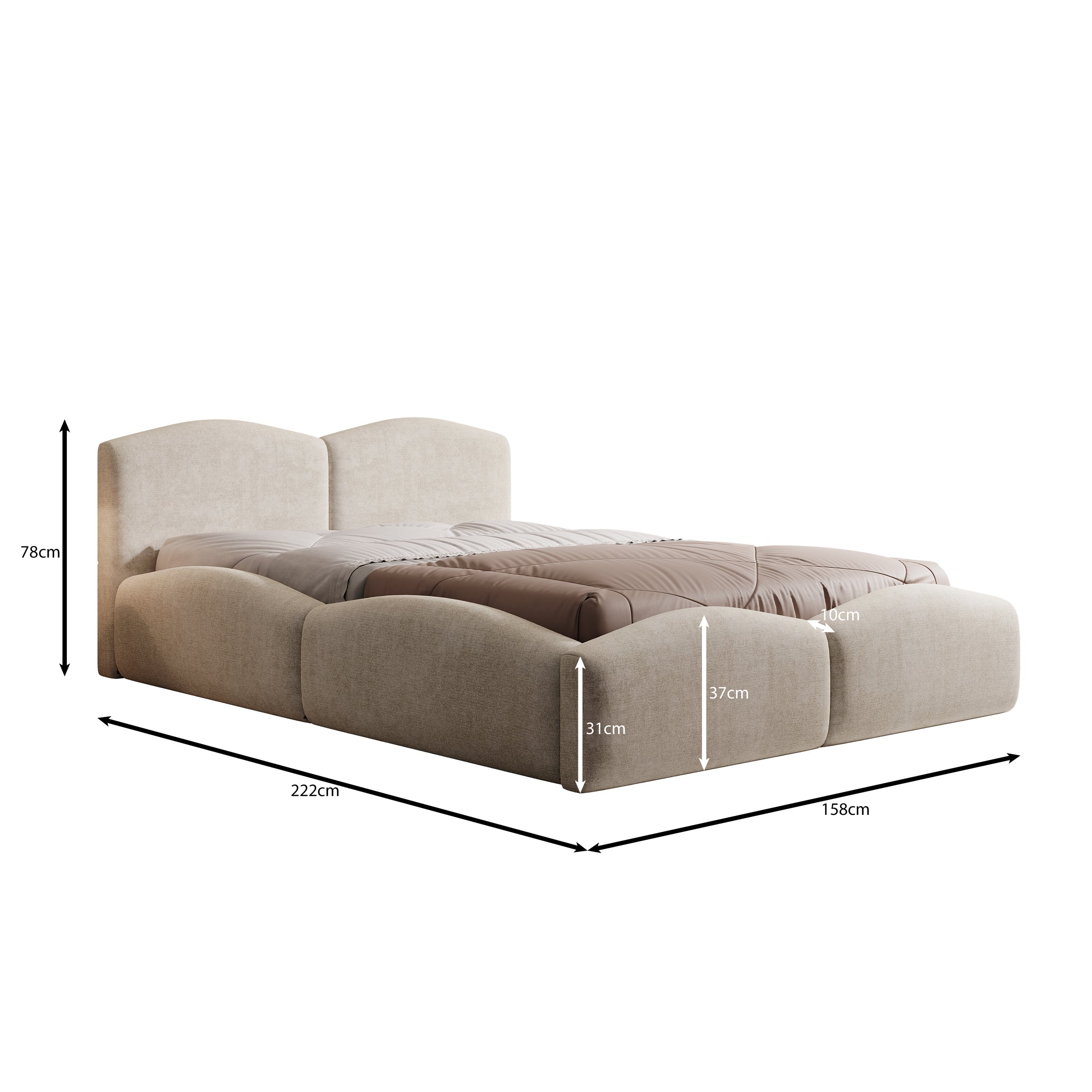 Kamfer - Tweepersoonsbed - Stof beige - 140x200 cm
