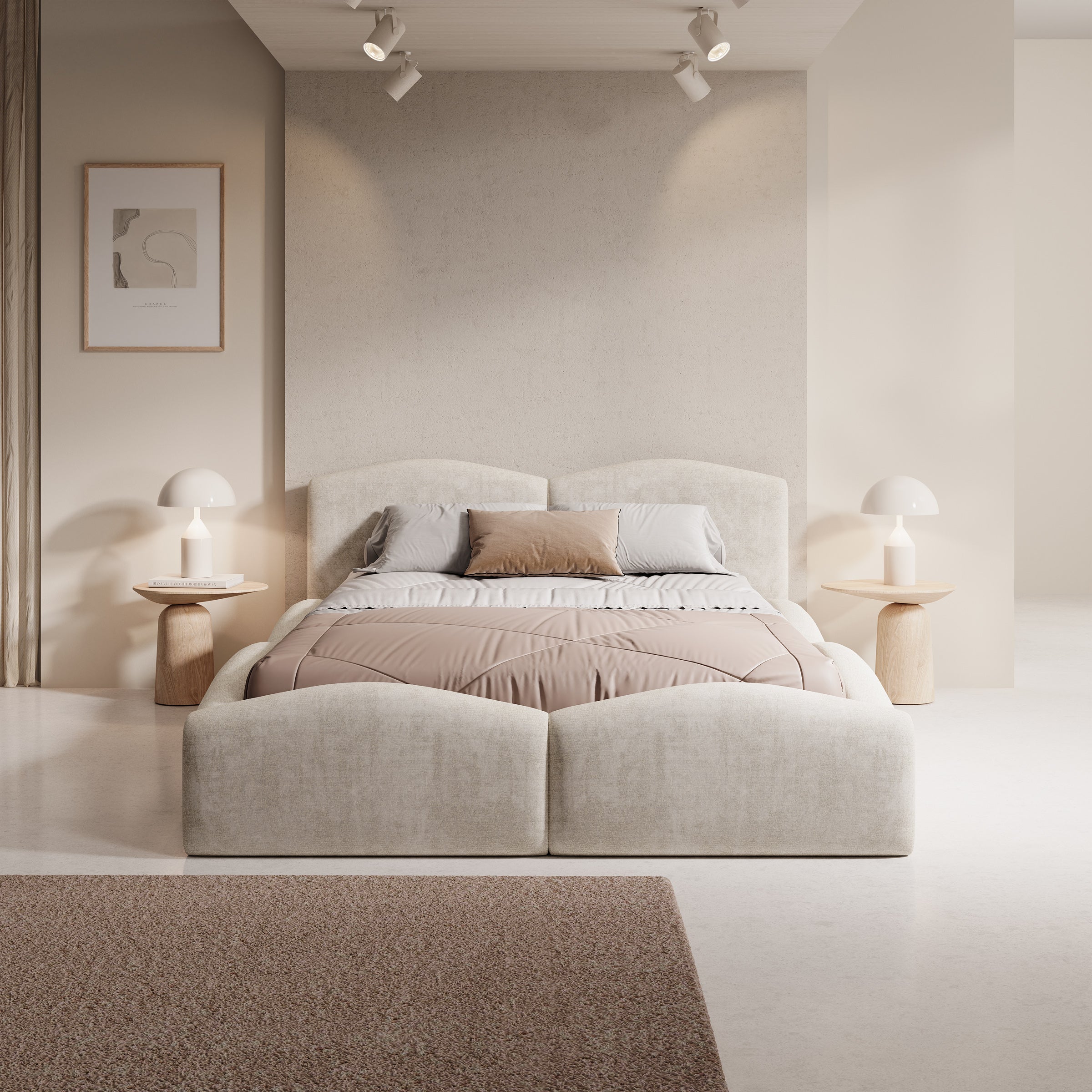 Kamfer - Tweepersoonsbed - Stof beige - 140x200 cm