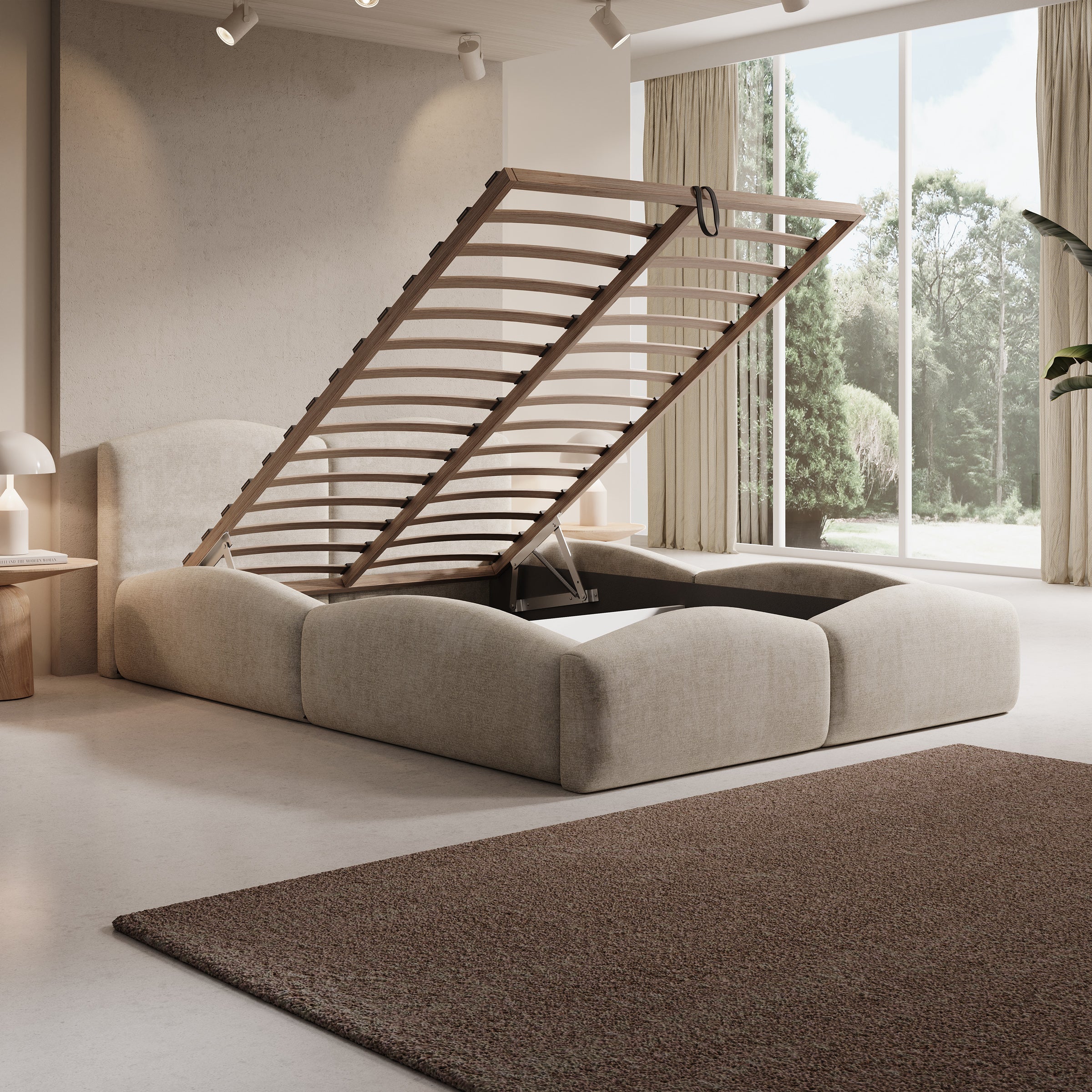 Kamfer - Tweepersoonsbed - Stof beige - 140x200 cm