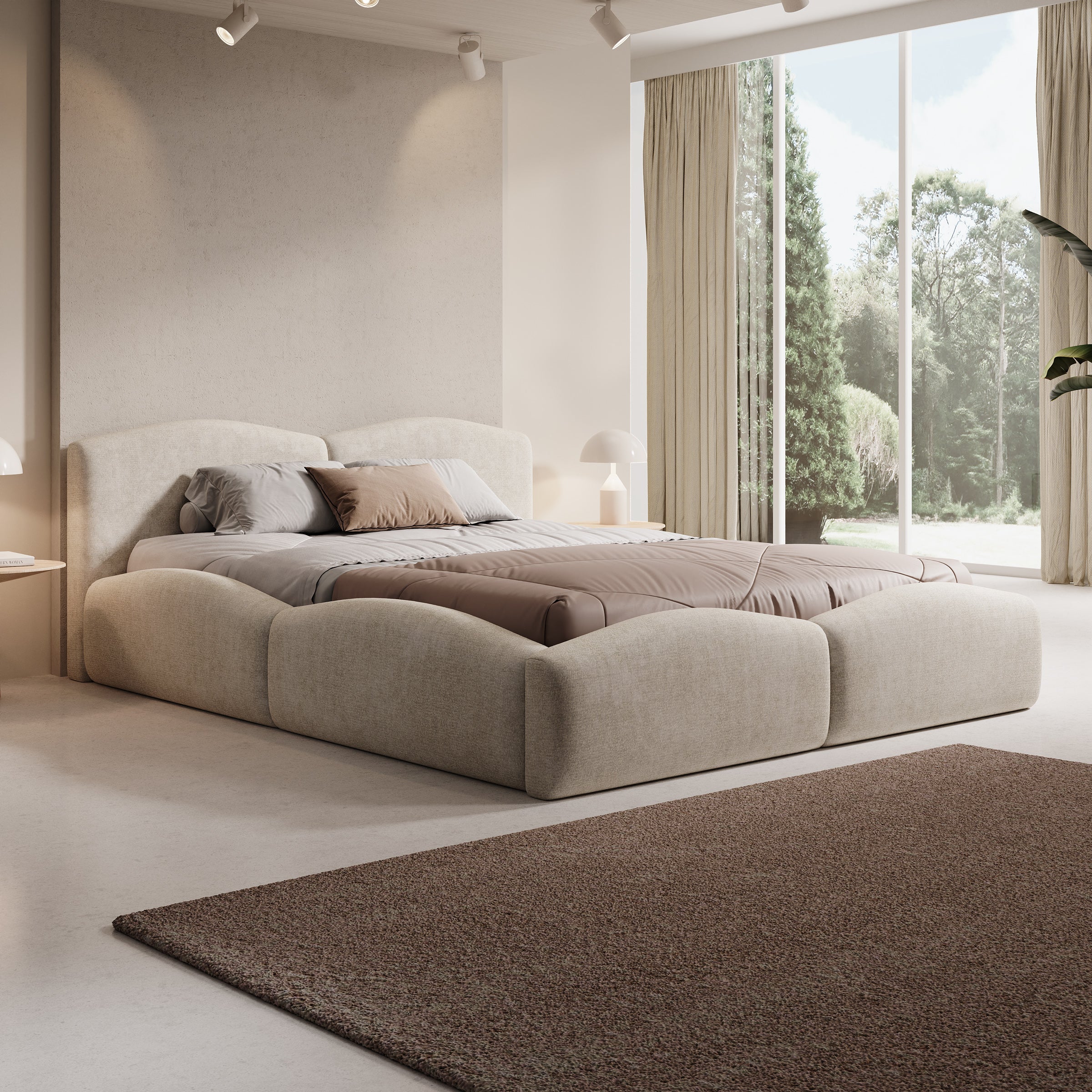 Kamfer - Tweepersoonsbed - Stof beige - 160x200 cm
