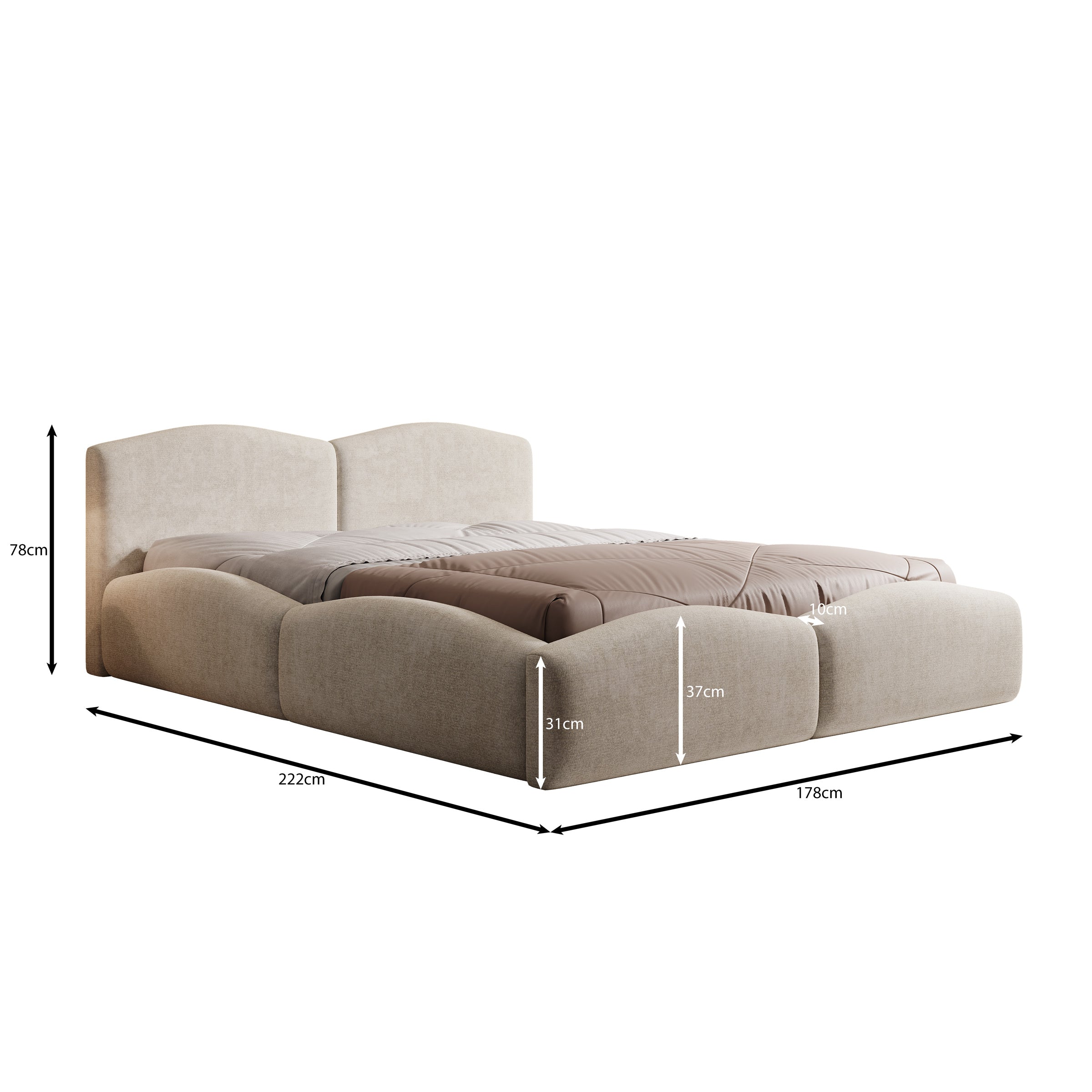 Kamfer - Tweepersoonsbed - Stof beige - 160x200 cm