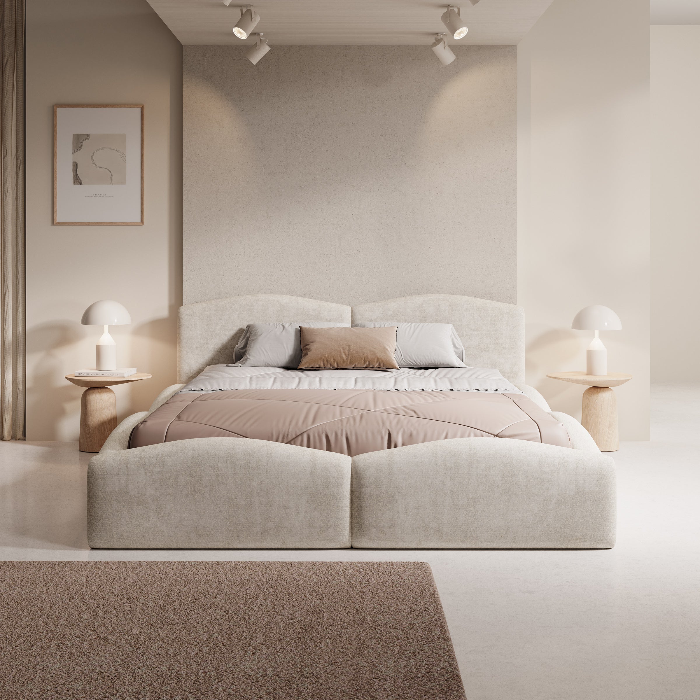 Kamfer - Tweepersoonsbed - Stof beige - 160x200 cm